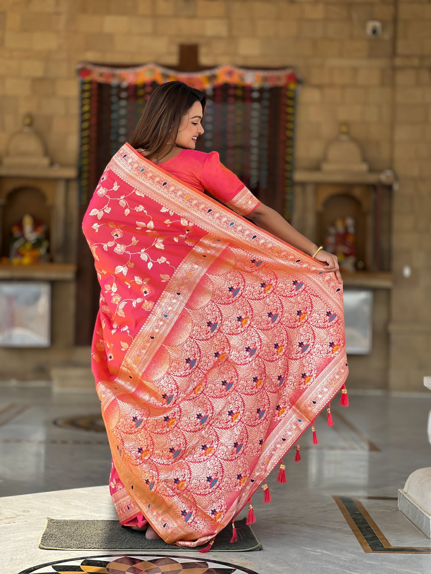 Soft Banarasi Silk Red Color Festival Wear Weaving Saree