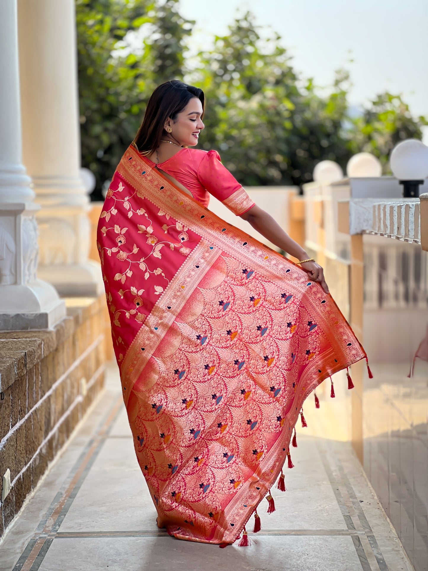 Soft Banarasi Silk Red Color Festival Wear Weaving Saree