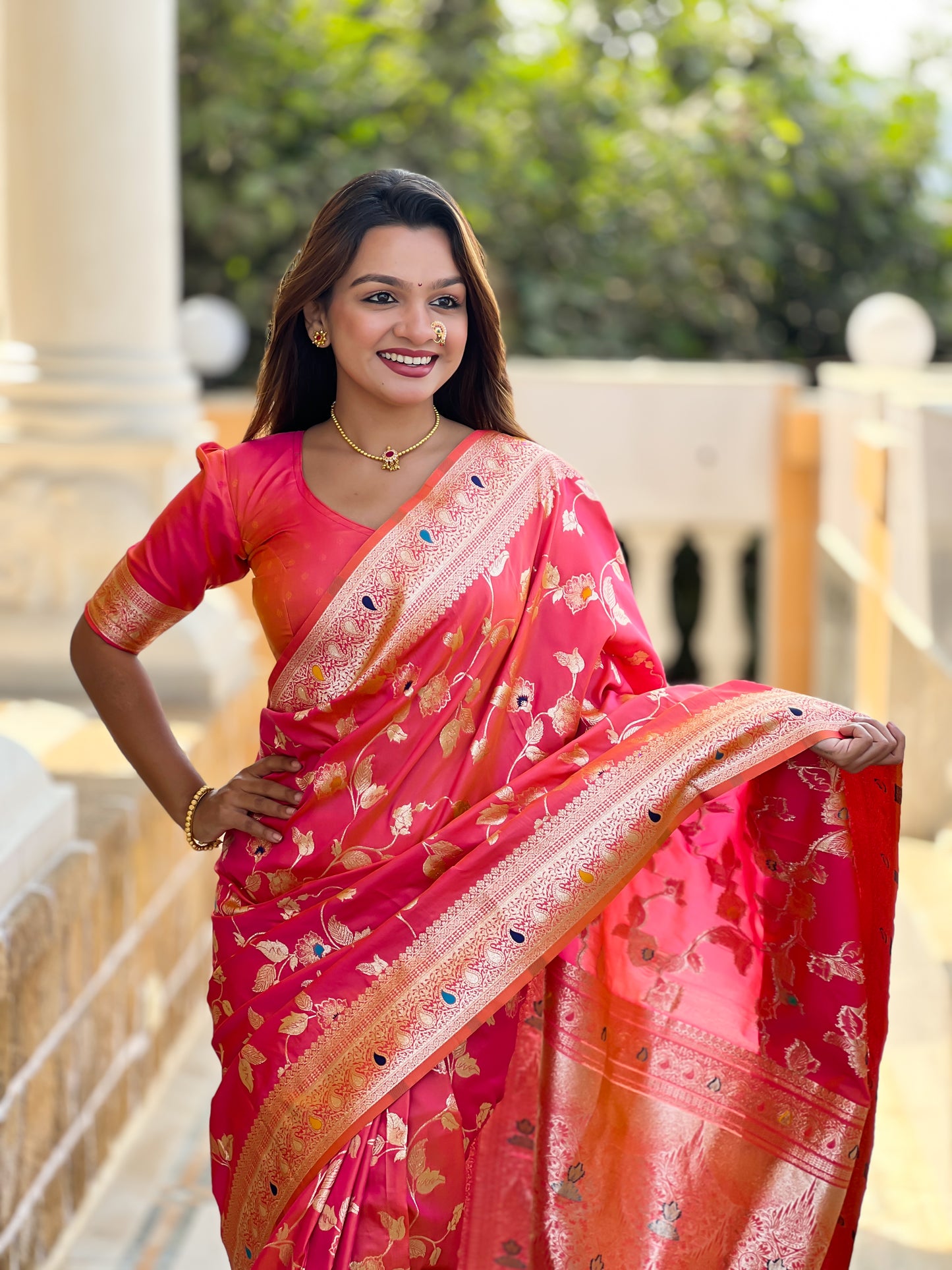 Soft Banarasi Silk Red Color Festival Wear Weaving Saree