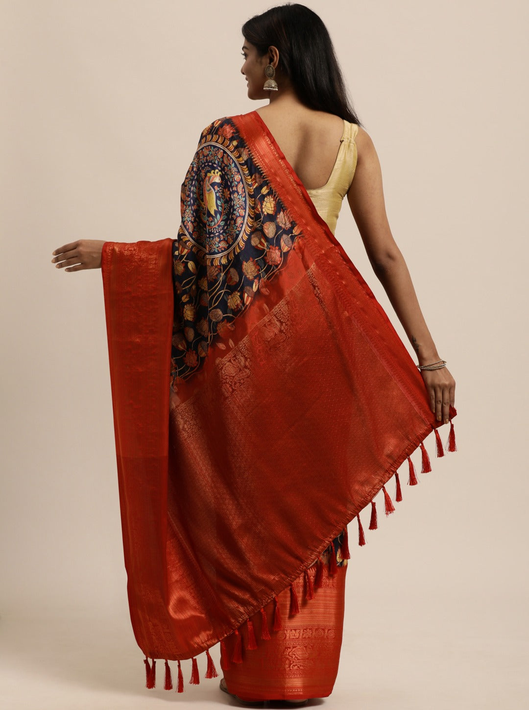 Soft Kanjivaram Silk Saree with Kalamkari Design