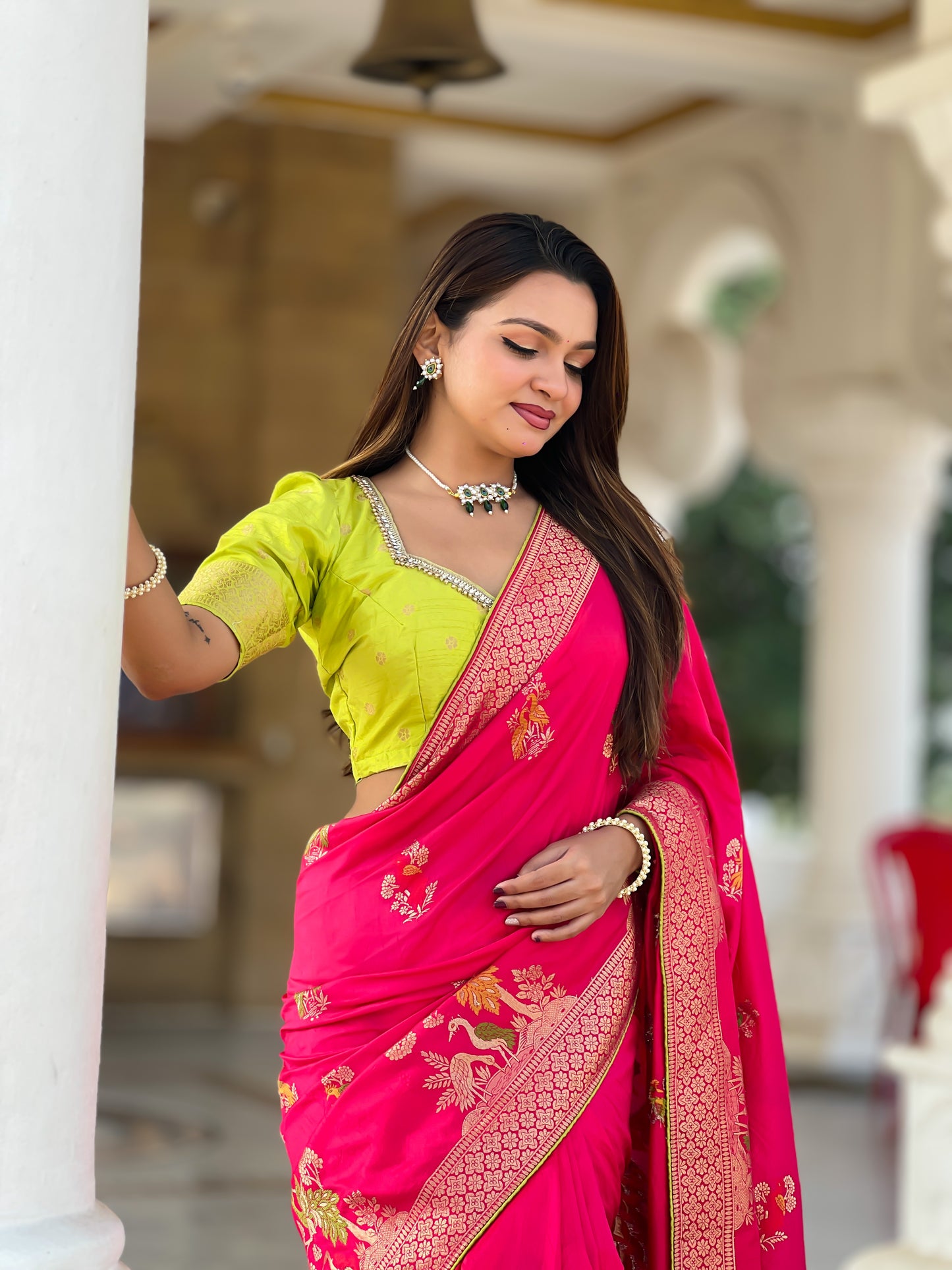 Red Color Pure viscose Dolla Silk Saree With Heavy Minakari Weaving Design All Over The Saree