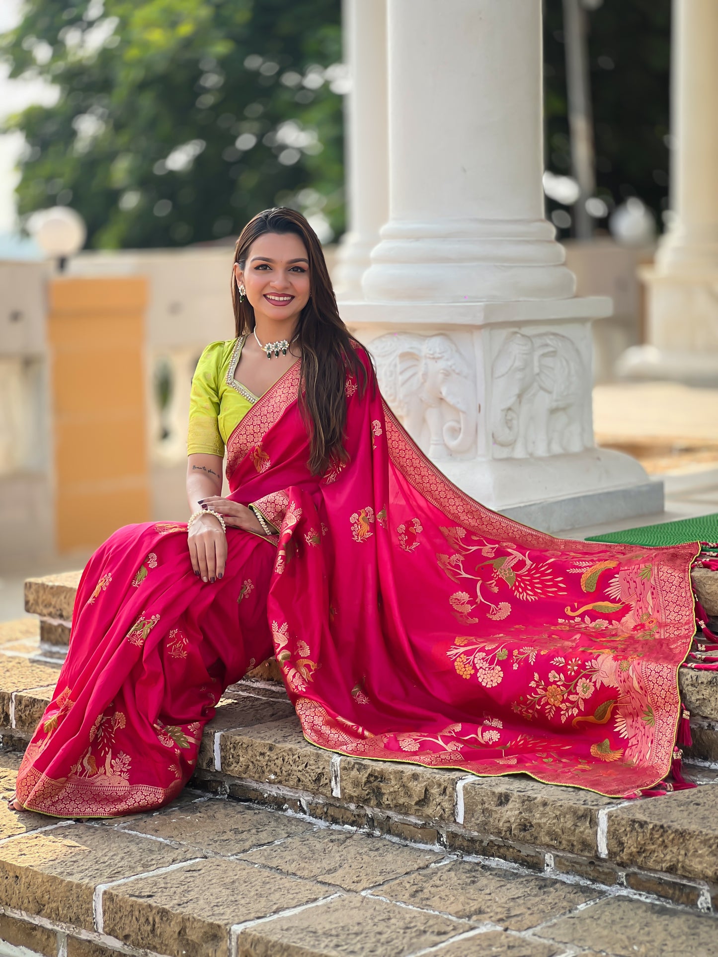 Red Color Pure viscose Dolla Silk Saree With Heavy Minakari Weaving Design All Over The Saree