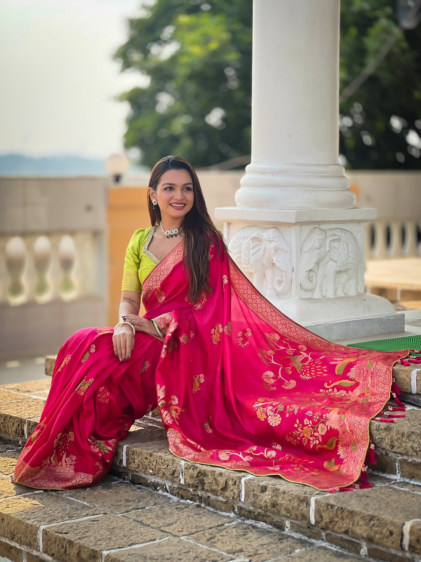 Red Color Pure viscose Dolla Silk Saree With Heavy Minakari Weaving Design All Over The Saree