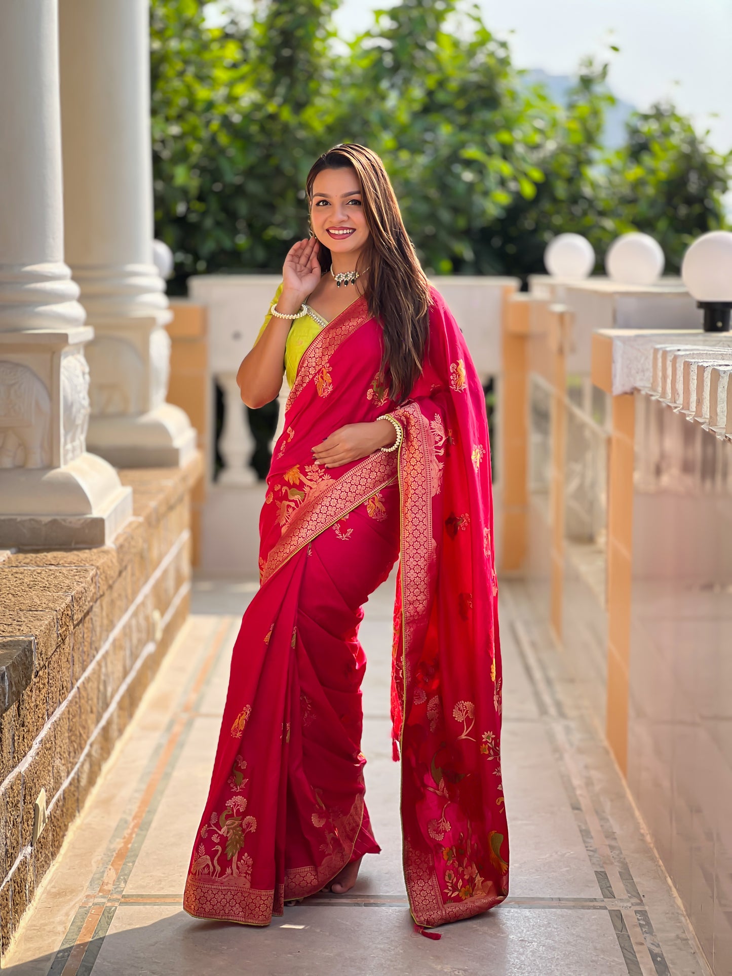 Red Color Pure viscose Dolla Silk Saree With Heavy Minakari Weaving Design All Over The Saree
