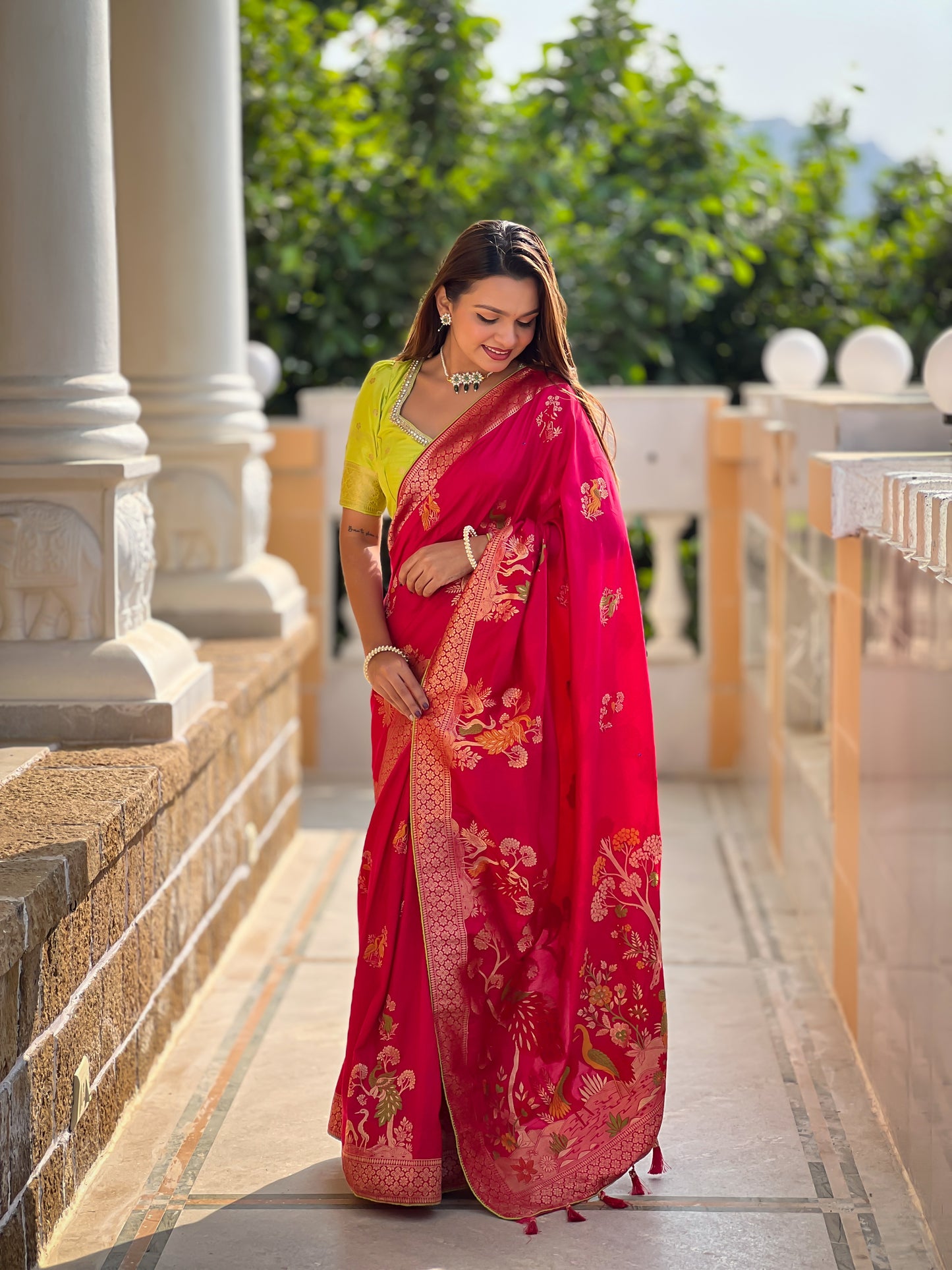 Red Color Pure viscose Dolla Silk Saree With Heavy Minakari Weaving Design All Over The Saree