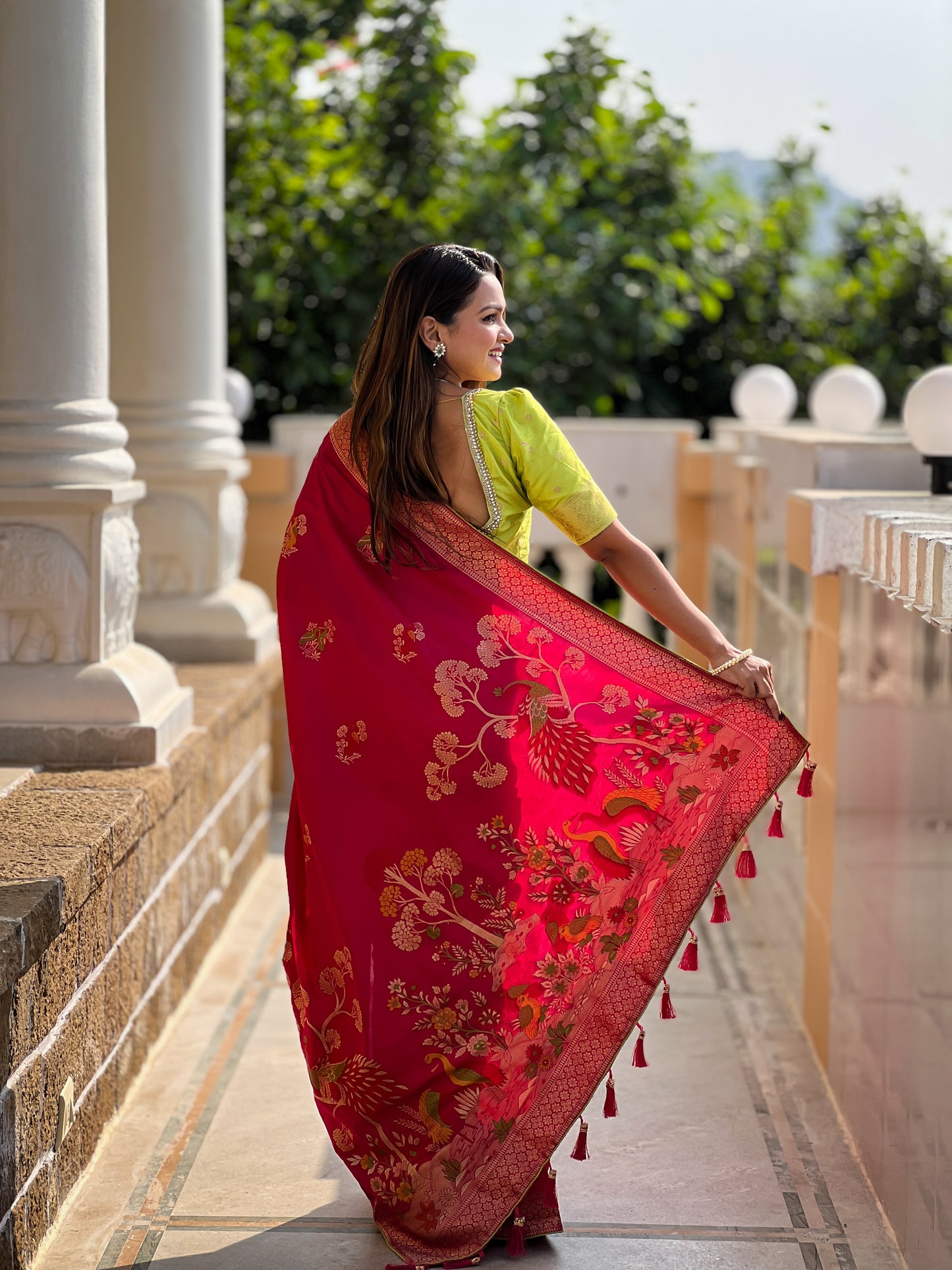 Red Color Pure viscose Dolla Silk Saree With Heavy Minakari Weaving Design All Over The Saree
