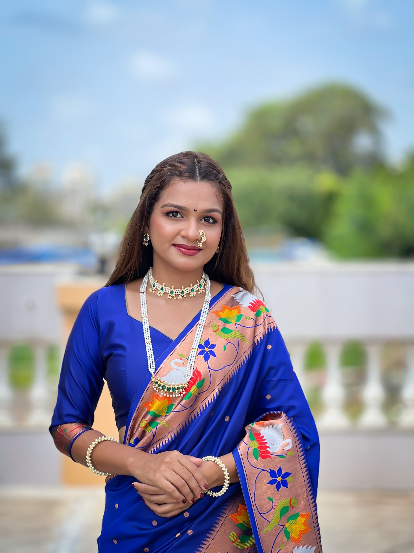 Royal Blue Woven Design Paithani Silk Saree