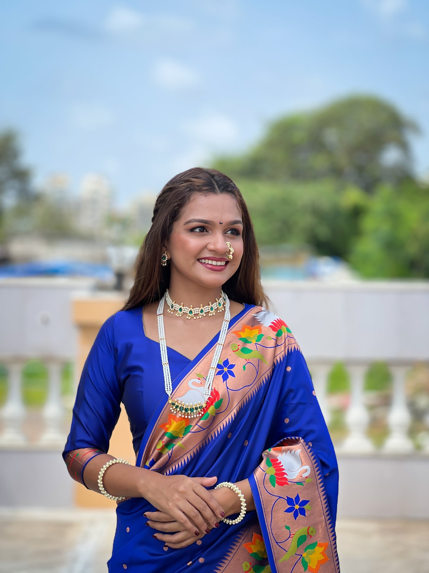 Royal Blue Woven Design Paithani Silk Saree