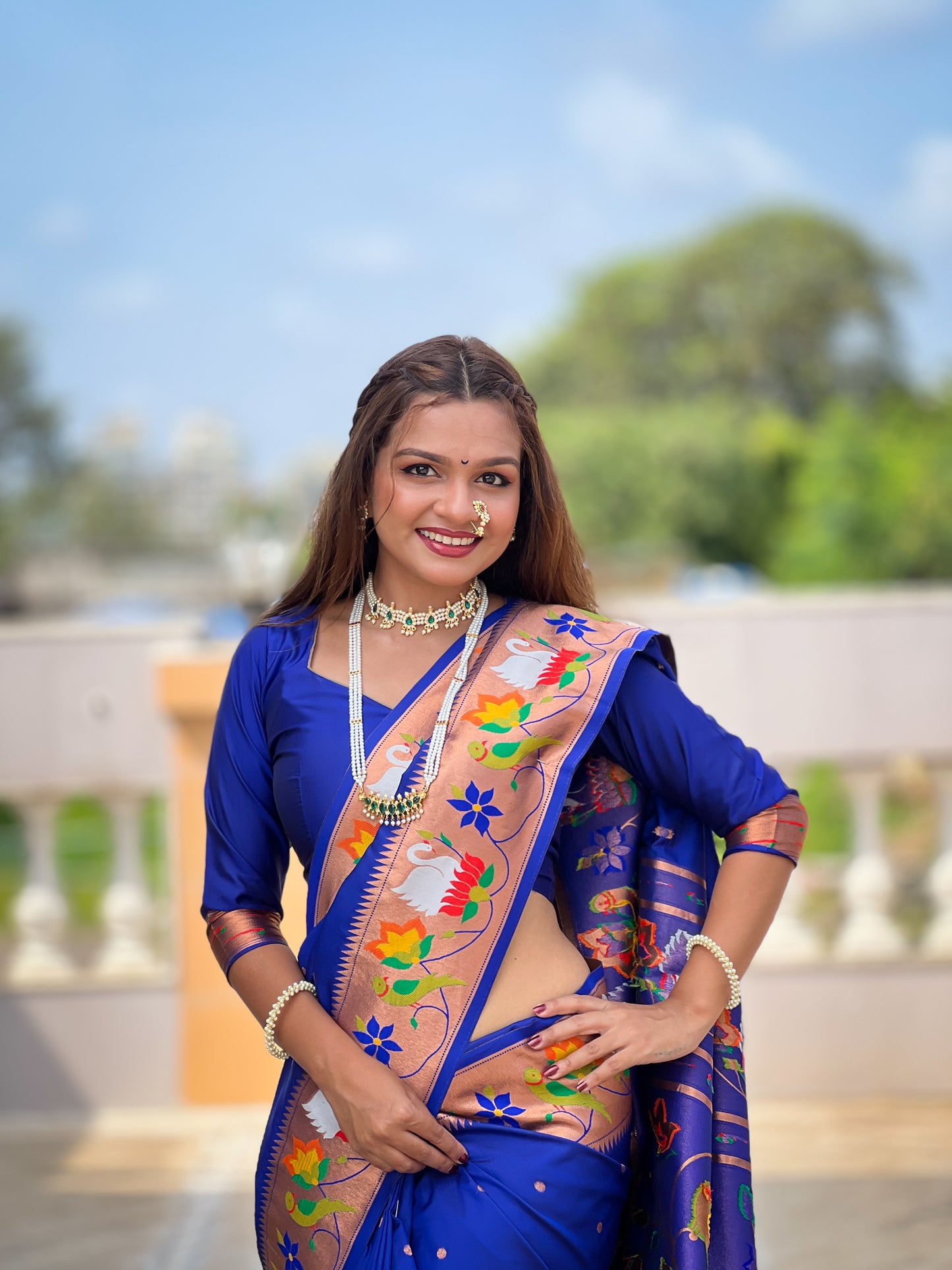 Royal Blue Woven Design Paithani Silk Saree