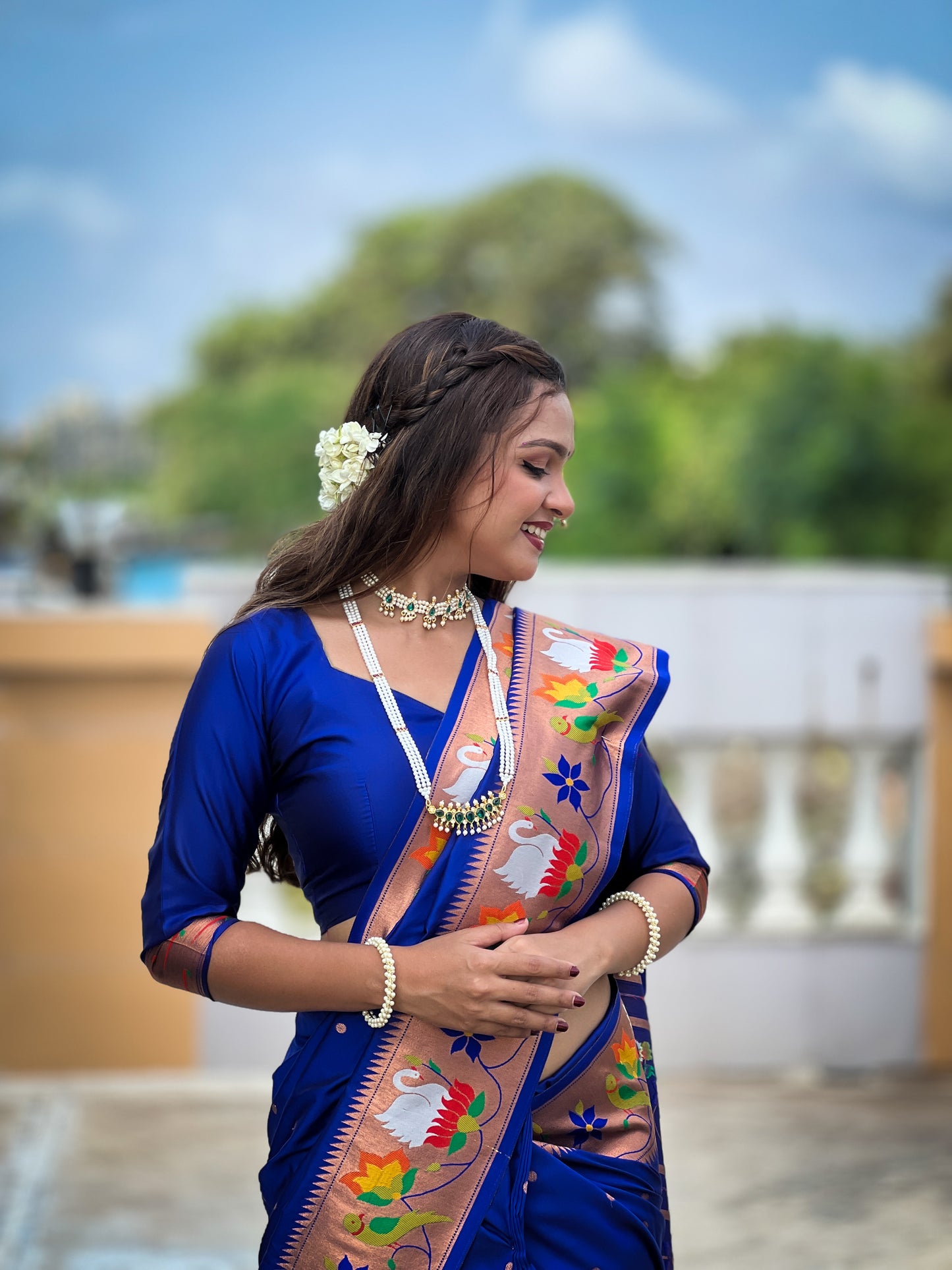 Royal Blue Woven Design Paithani Silk Saree