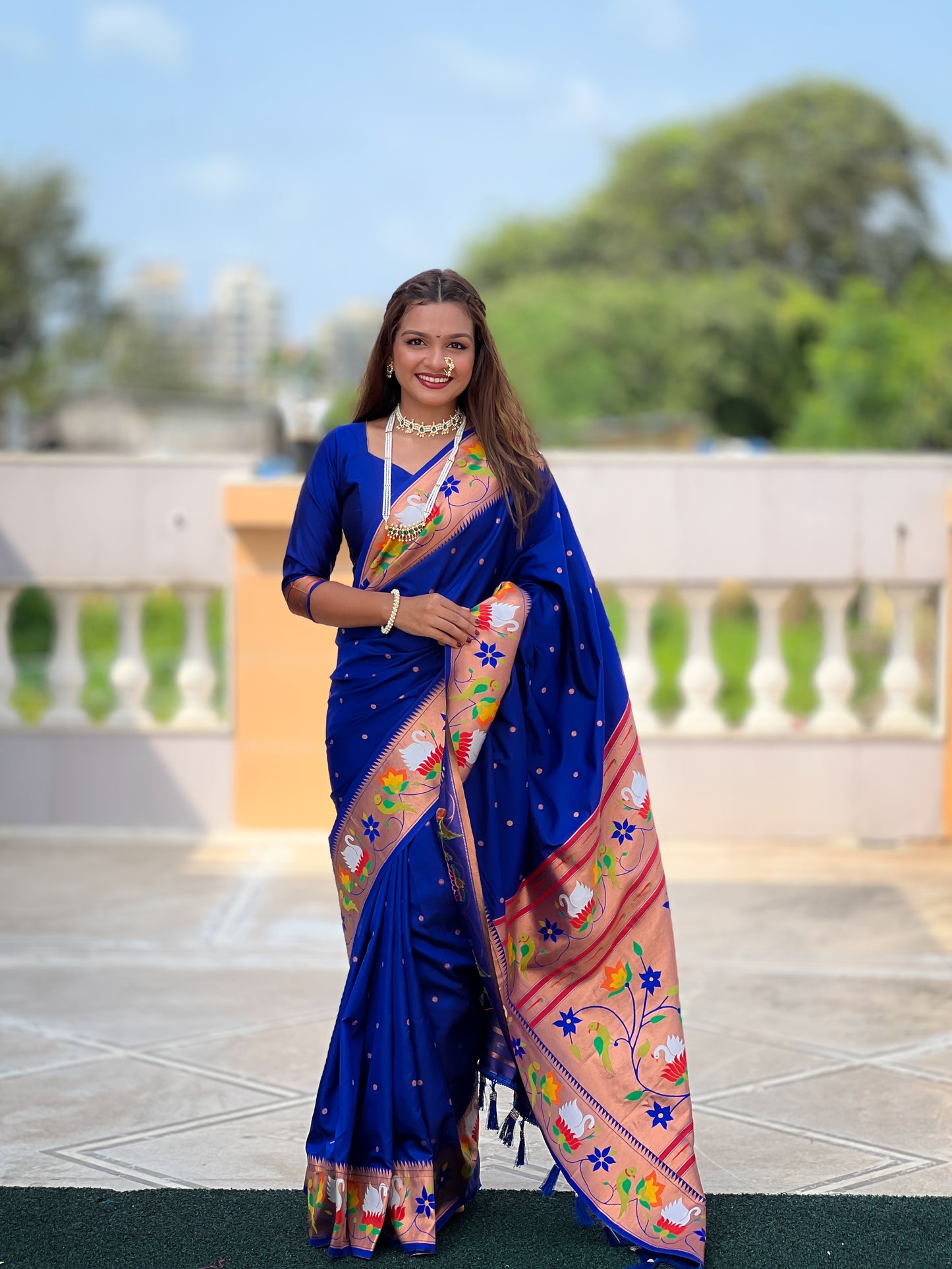 Royal Blue Woven Design Paithani Silk Saree