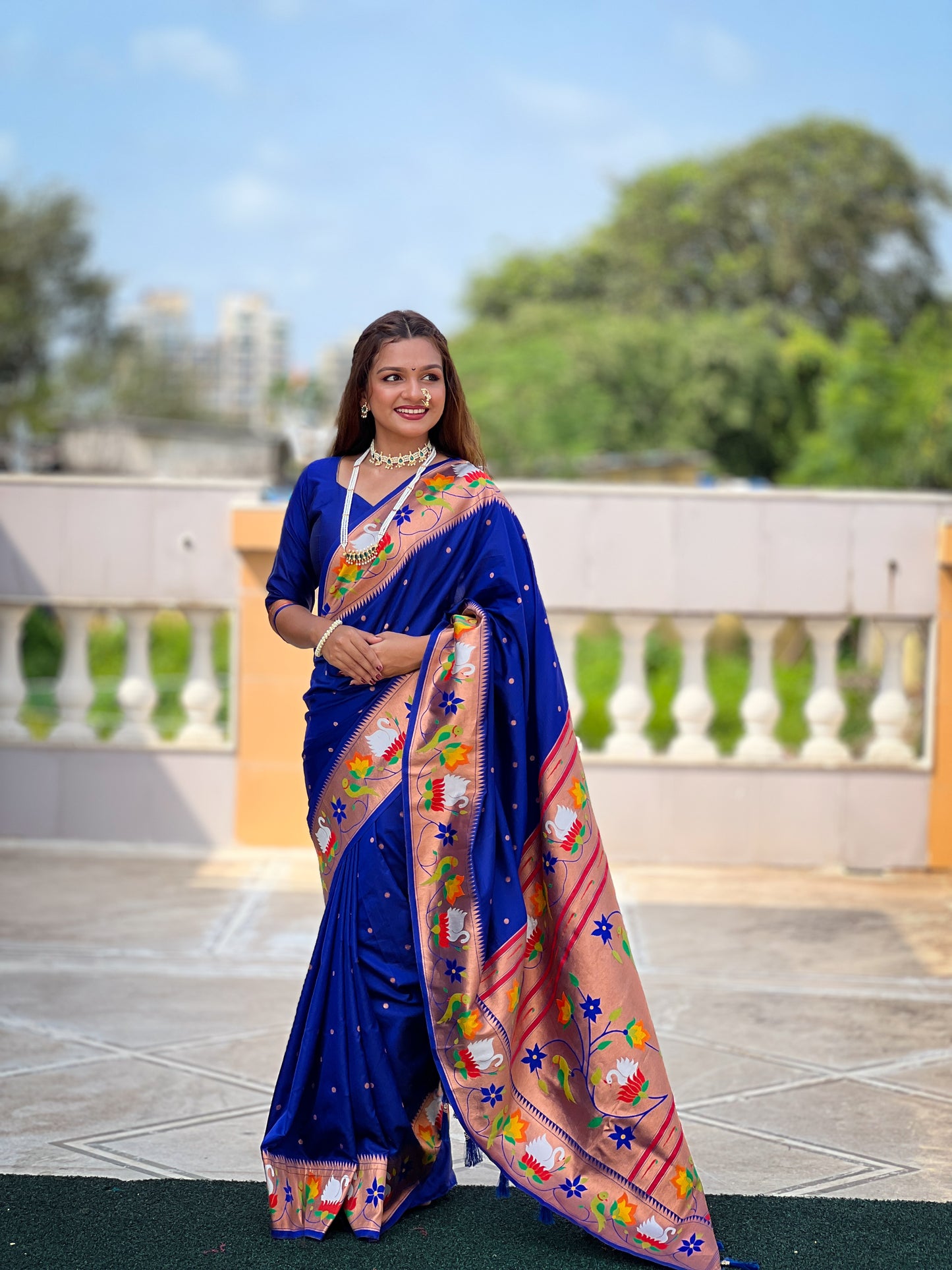 Royal Blue Woven Design Paithani Silk Saree