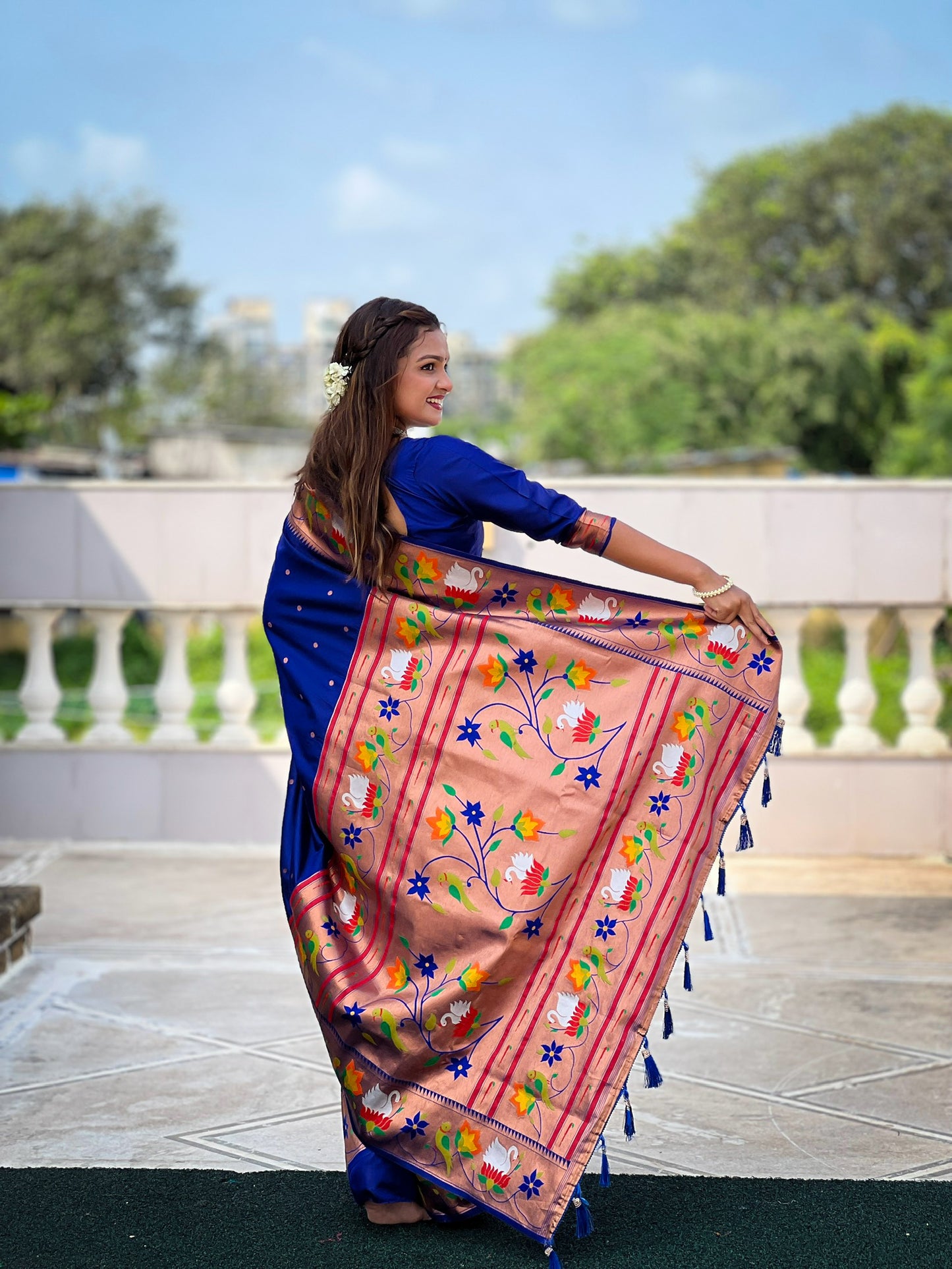 Royal Blue Woven Design Paithani Silk Saree