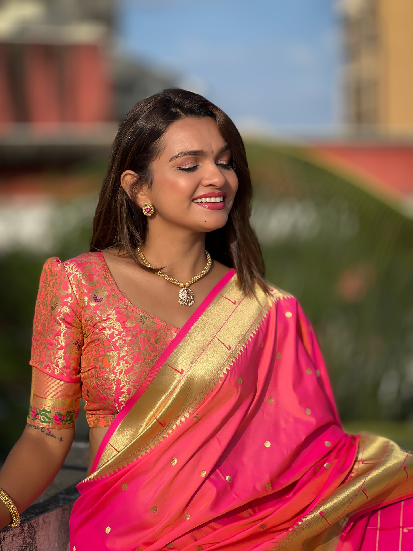 Pink Color Paithani Big Border Woven Saree