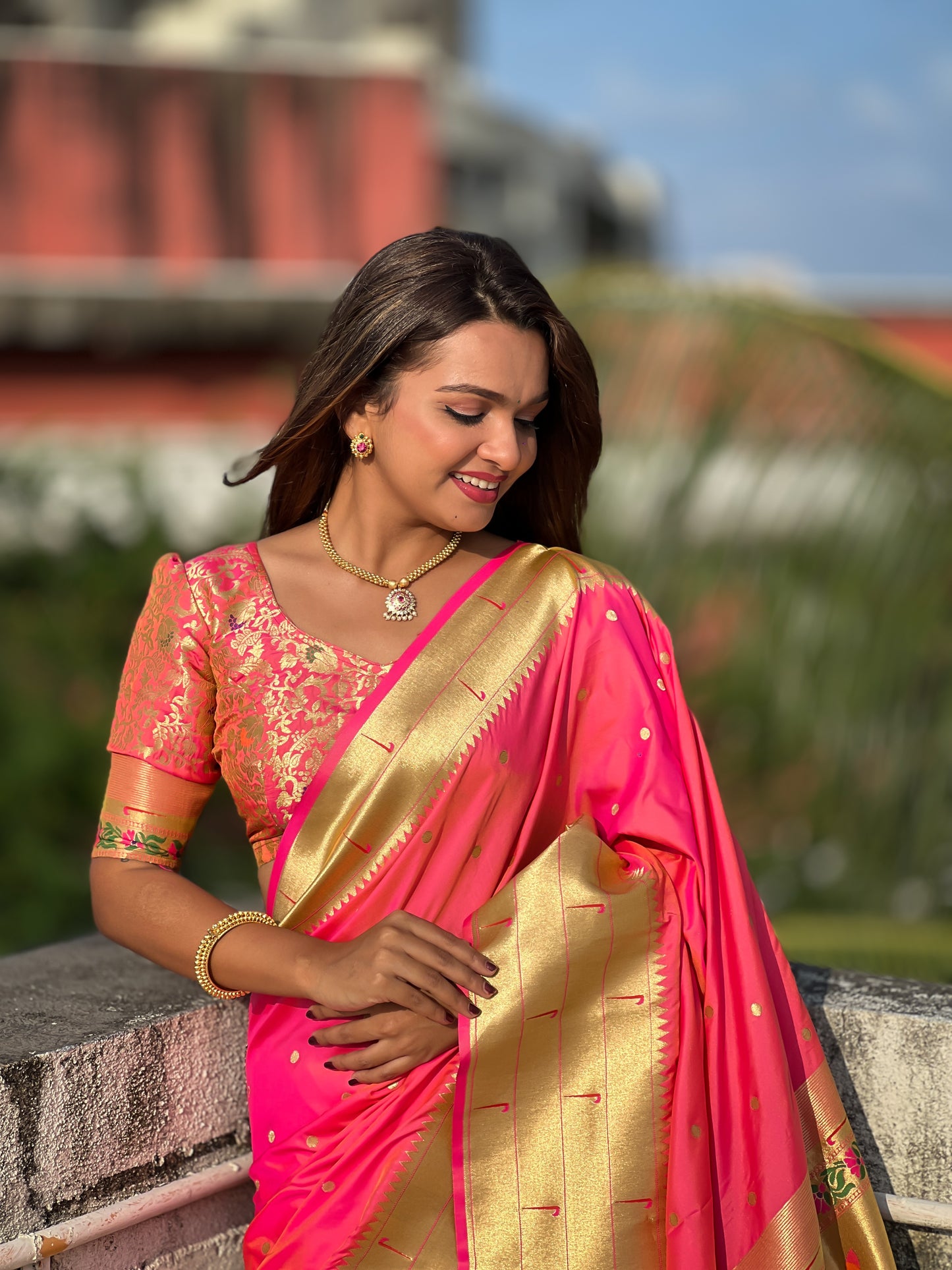 Pink Color Paithani Big Border Woven Saree
