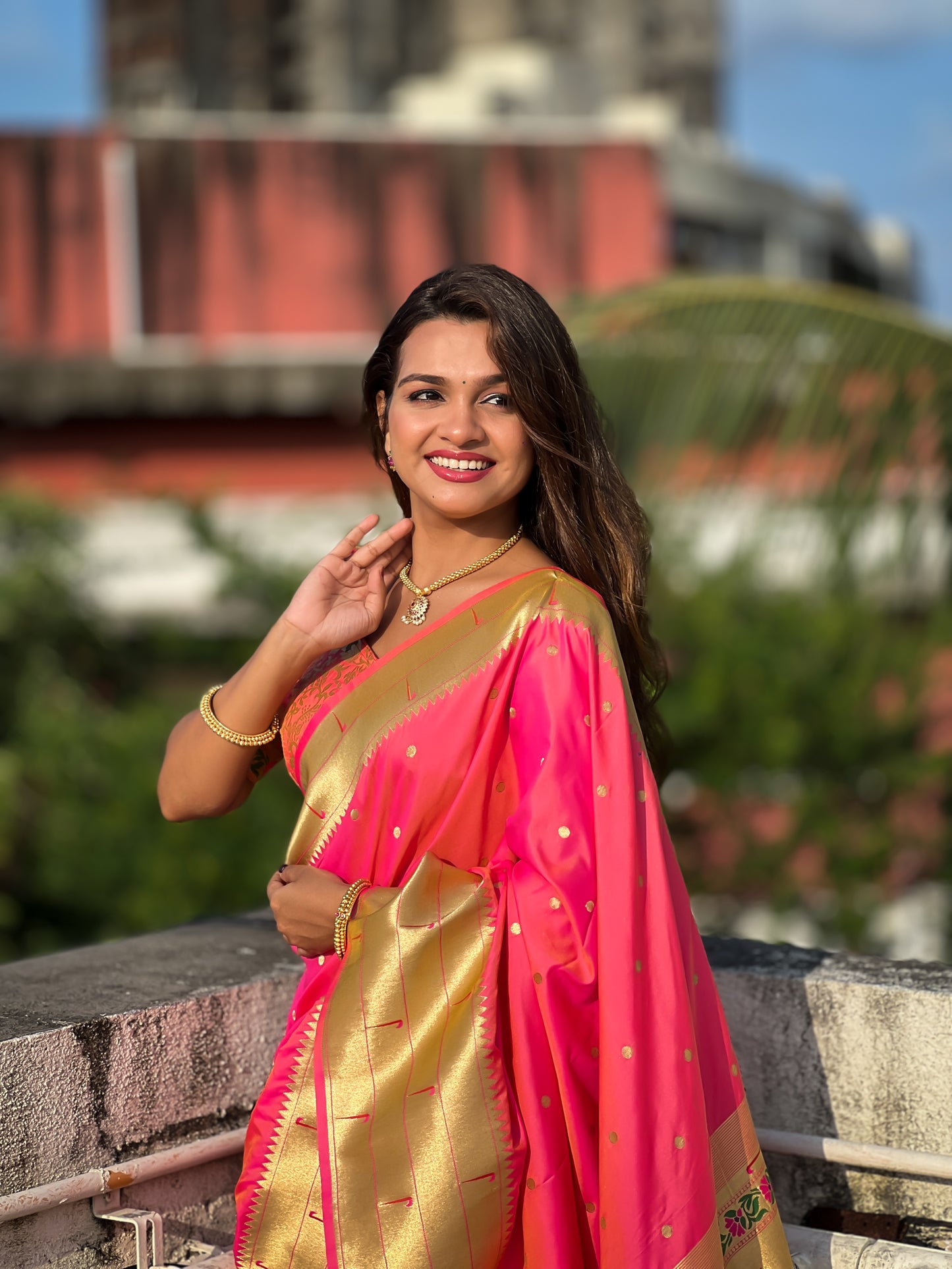 Pink Color Paithani Big Border Woven Saree