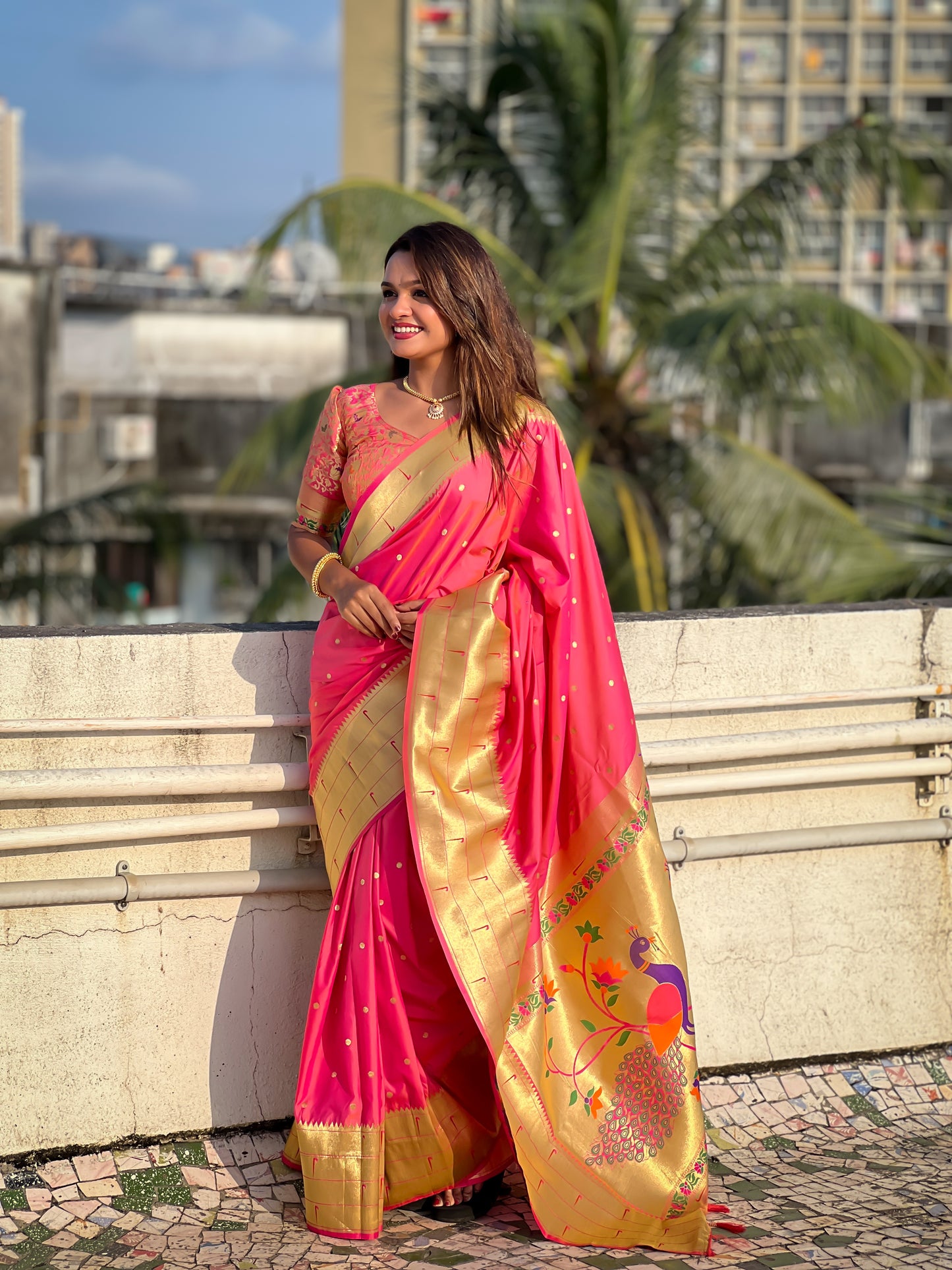 Pink Color Paithani Big Border Woven Saree