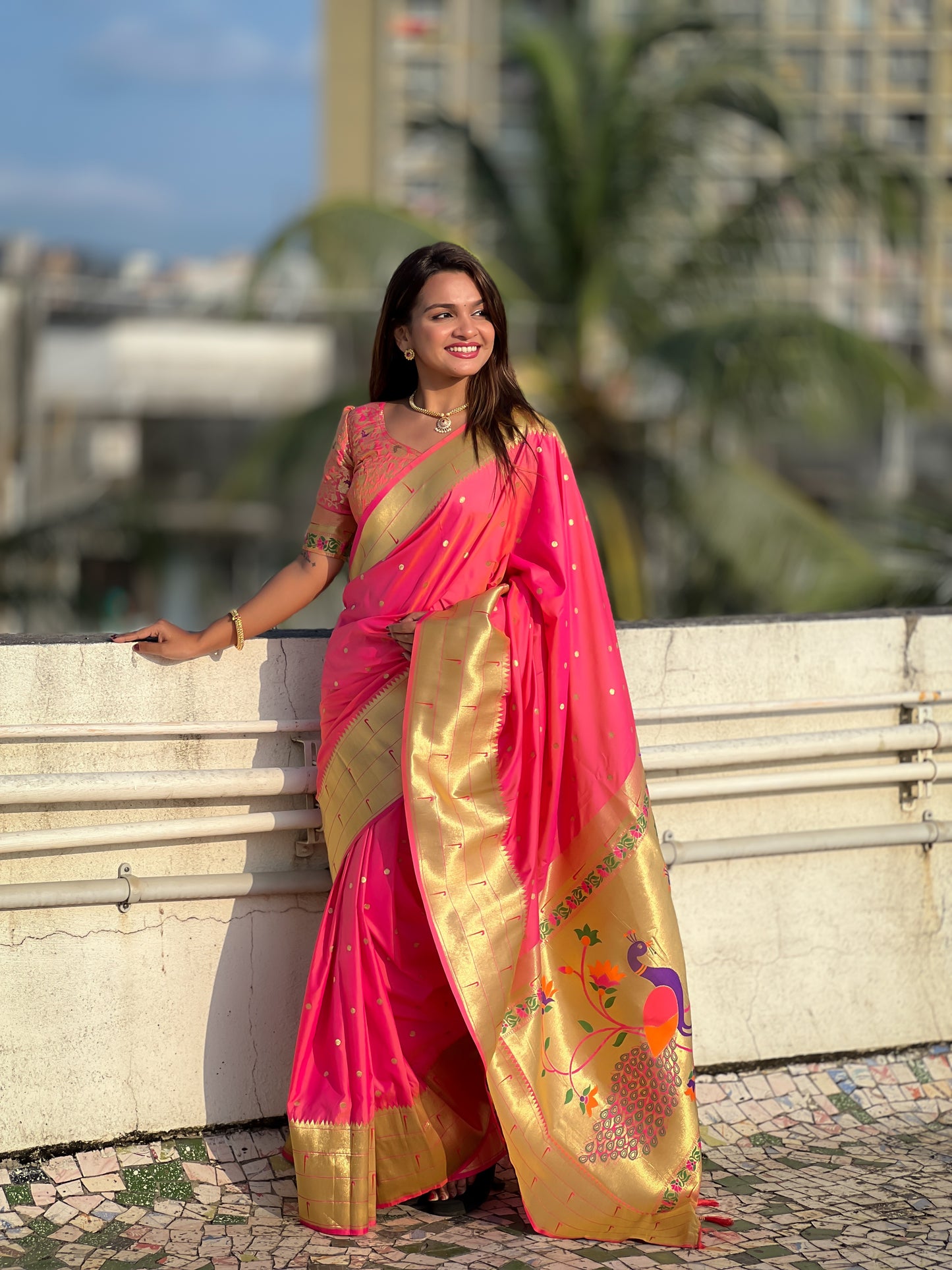 Pink Color Paithani Big Border Woven Saree