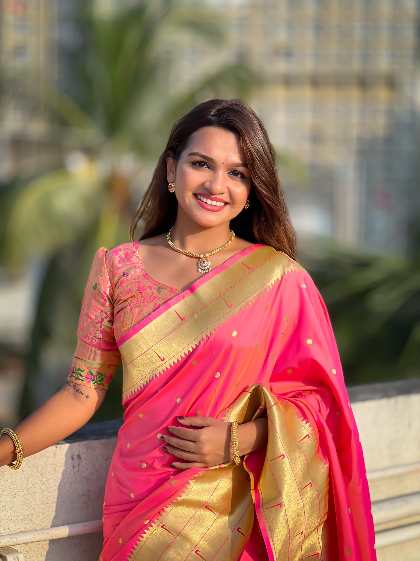 Pink Color Paithani Big Border Woven Saree