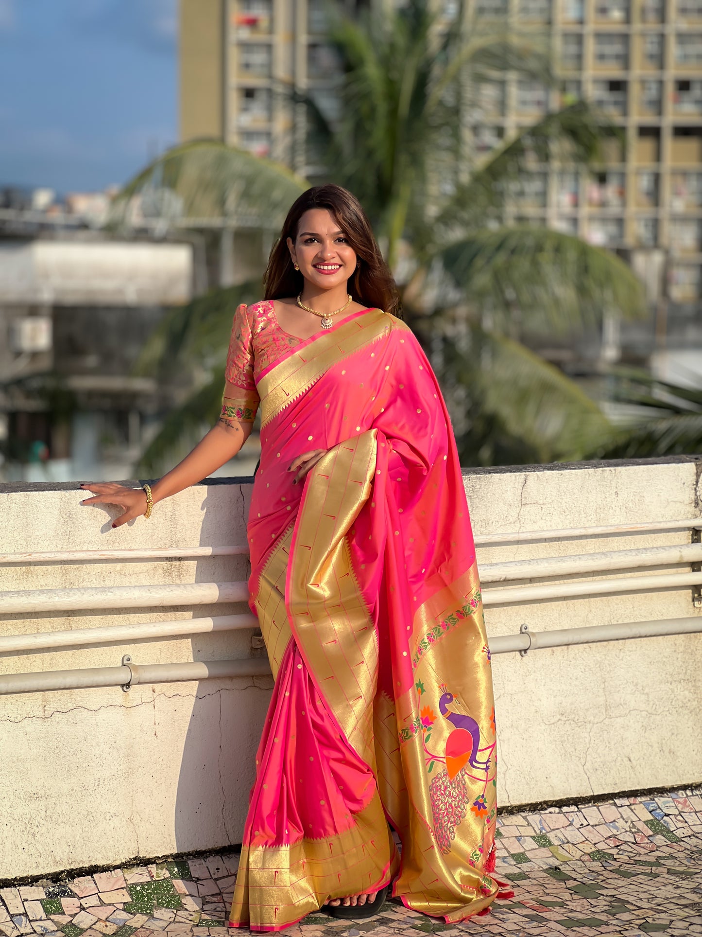 Pink Color Paithani Big Border Woven Saree