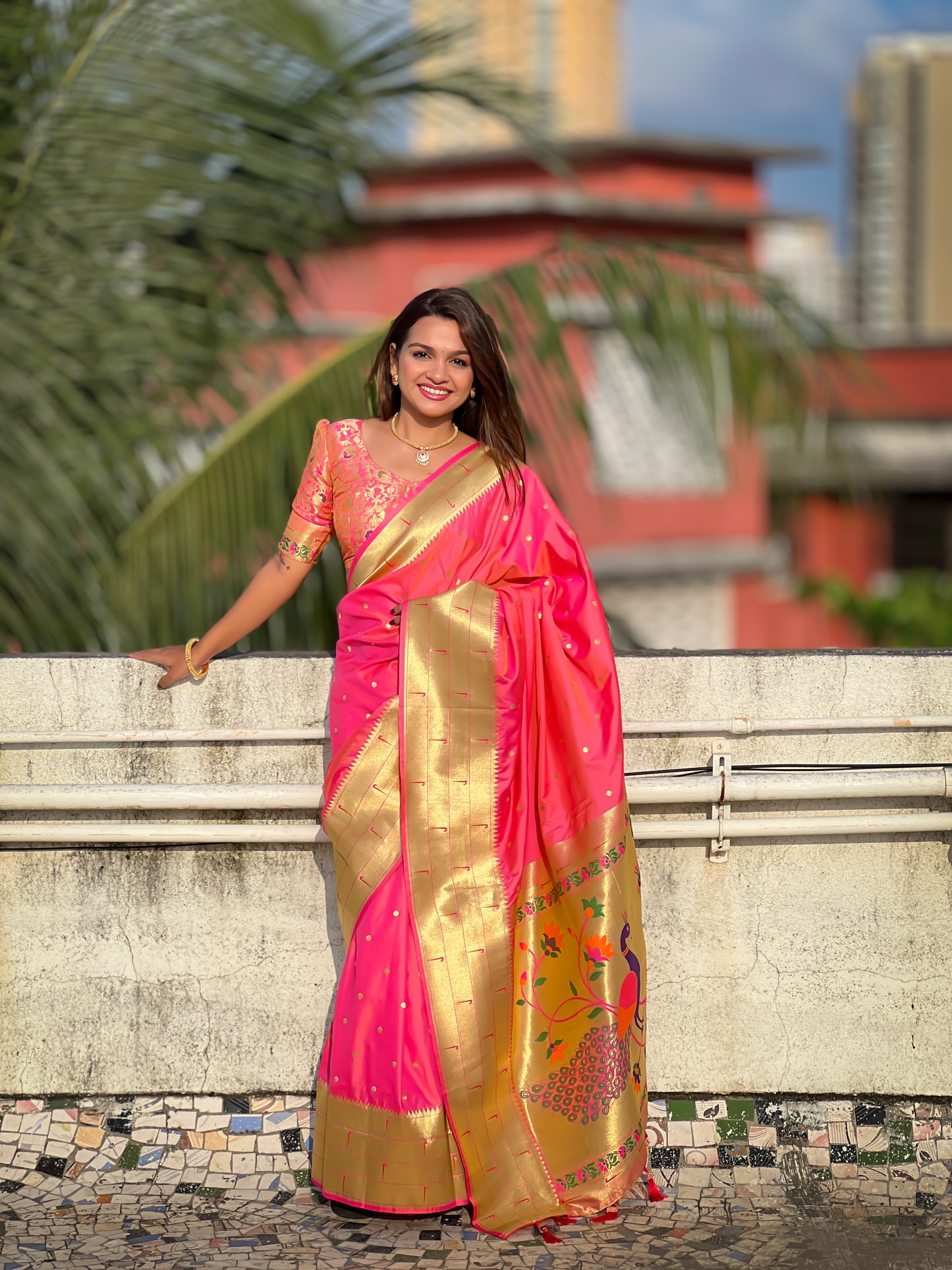 Pink Color Paithani Big Border Woven Saree