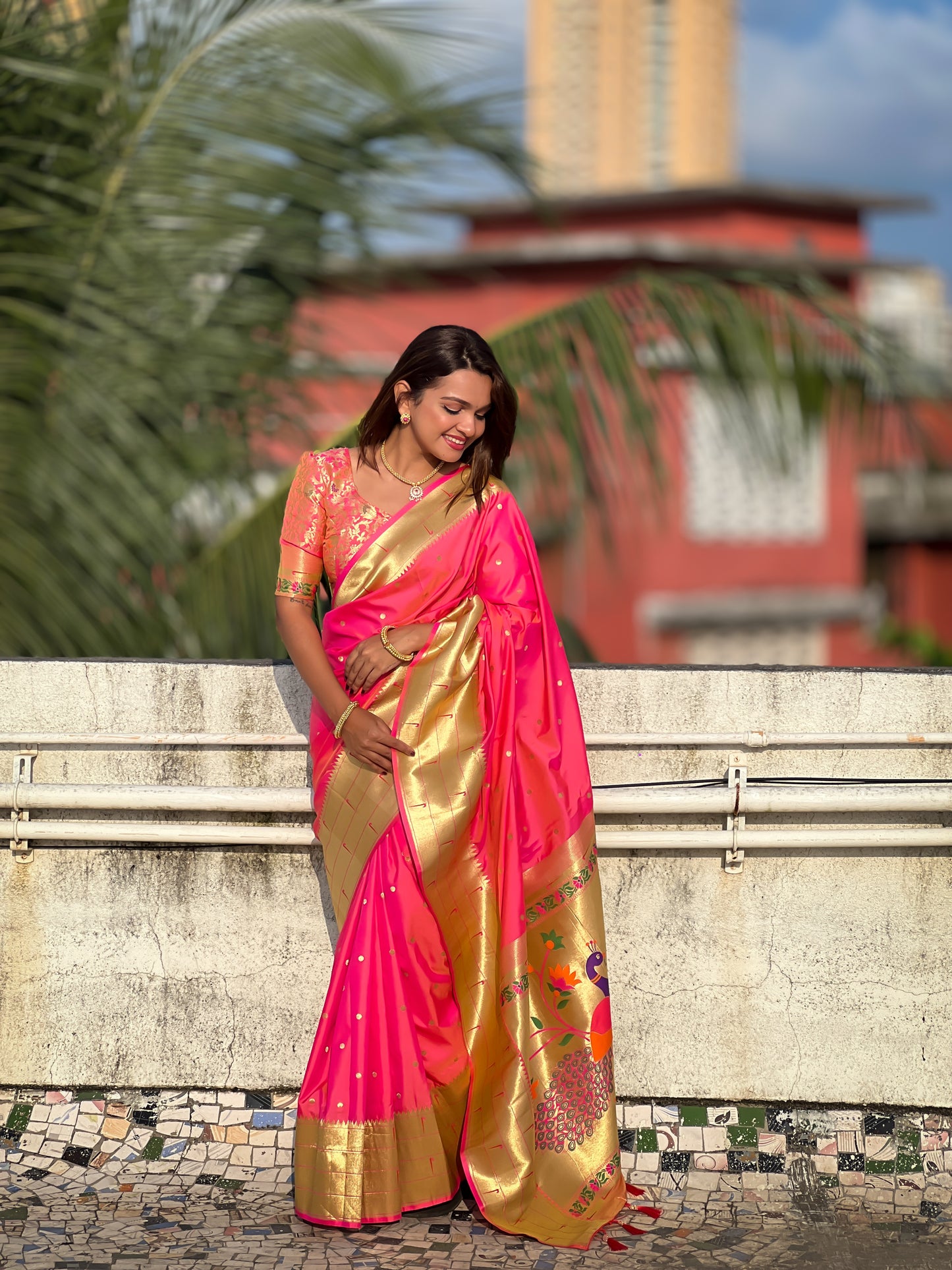 Pink Color Paithani Big Border Woven Saree