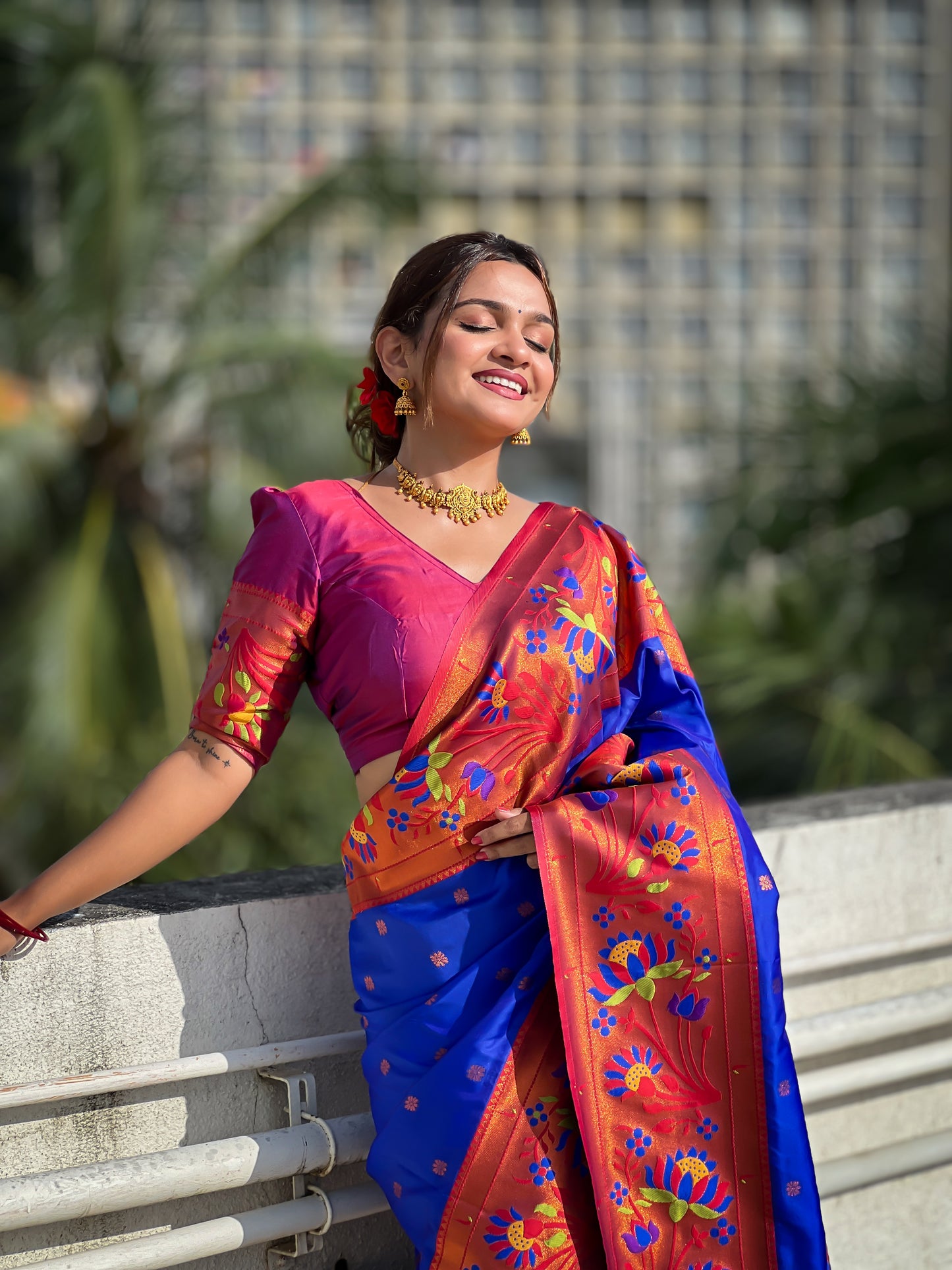 Blue Traditional Paithani Pure Silk Saree
