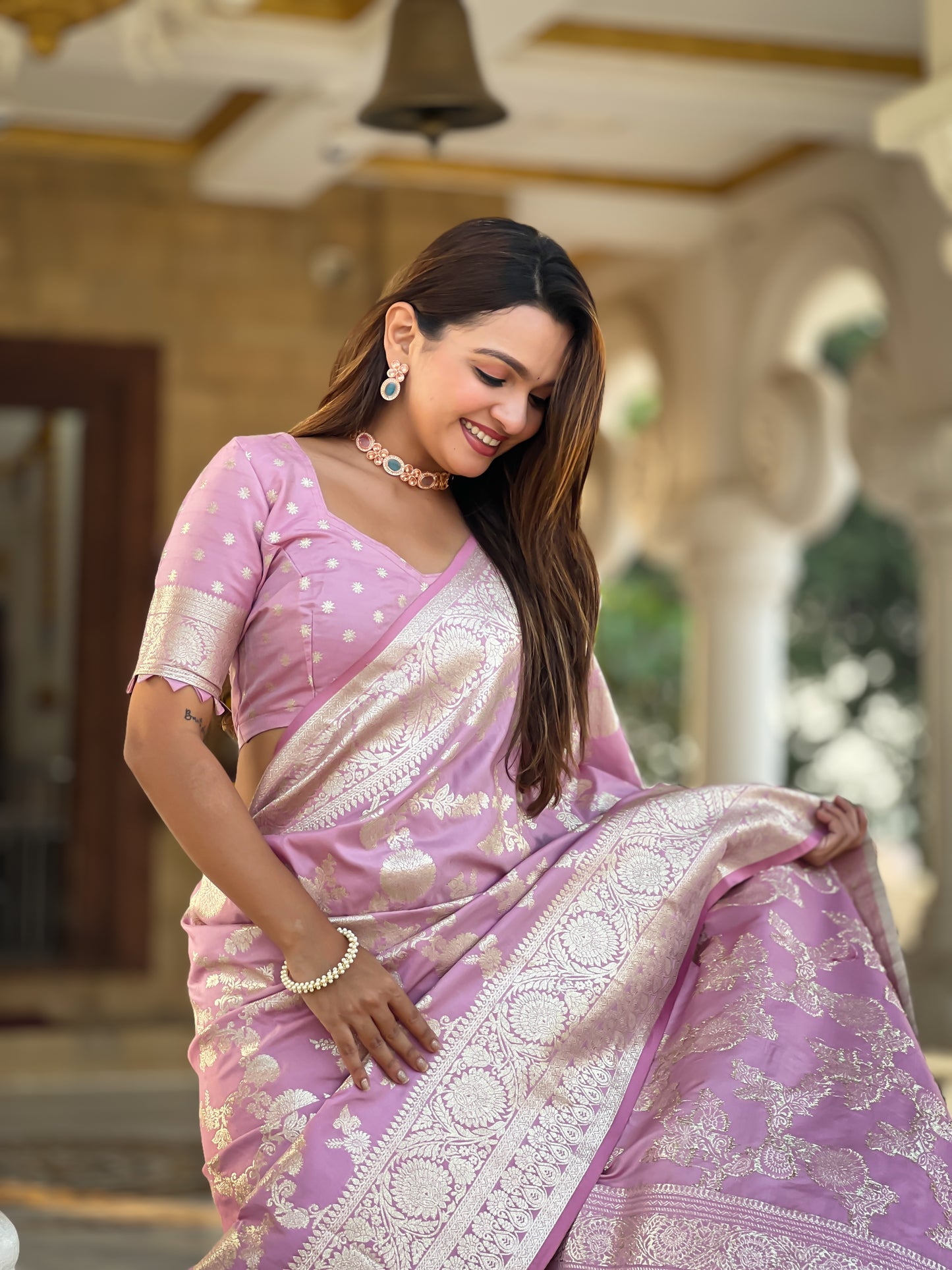 Wonderful Baby Pink Soft Banarasi Silk Saree With Attractive Blouse Piece