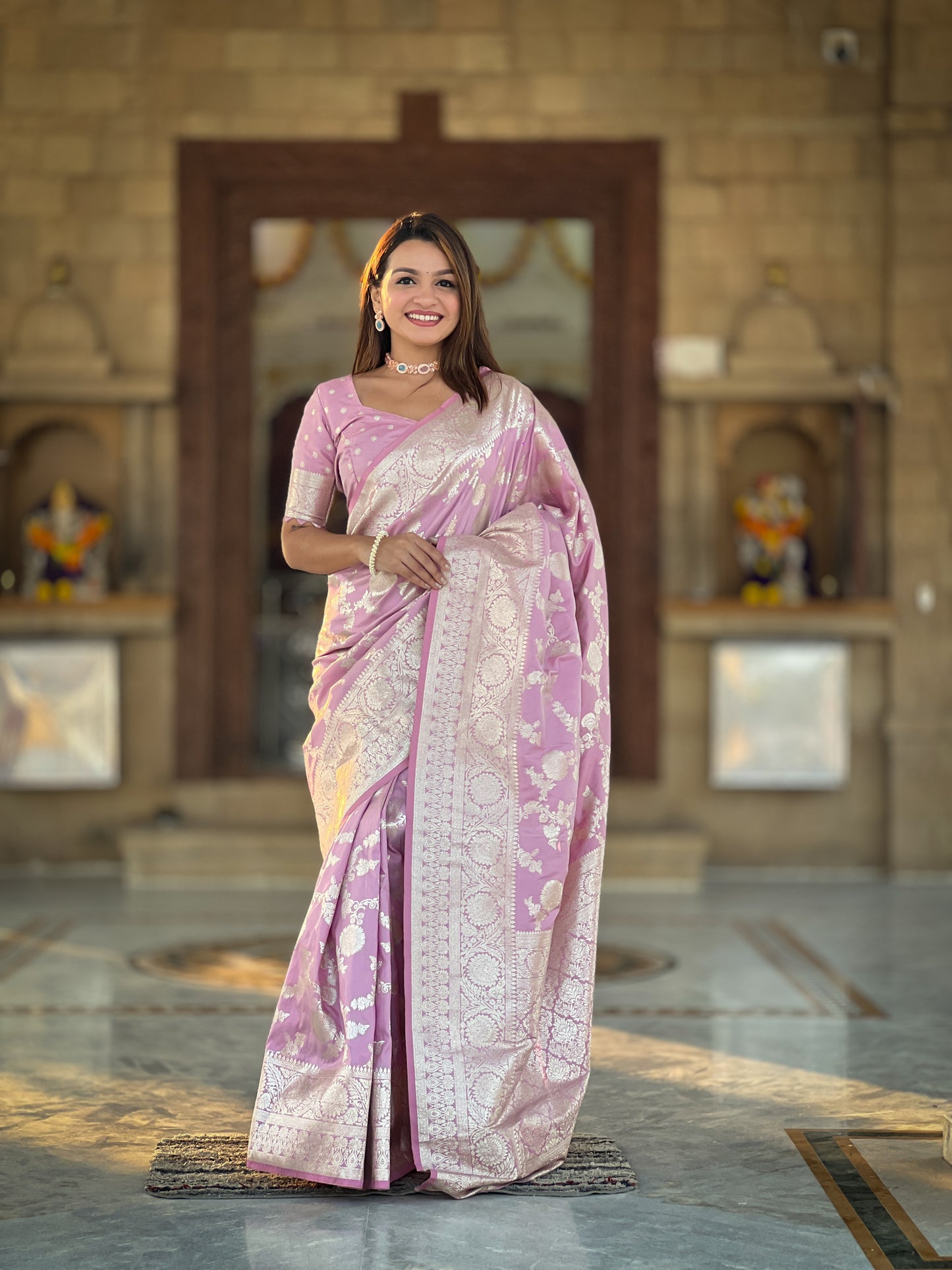 Wonderful Baby Pink Soft Banarasi Silk Saree With Attractive Blouse Piece