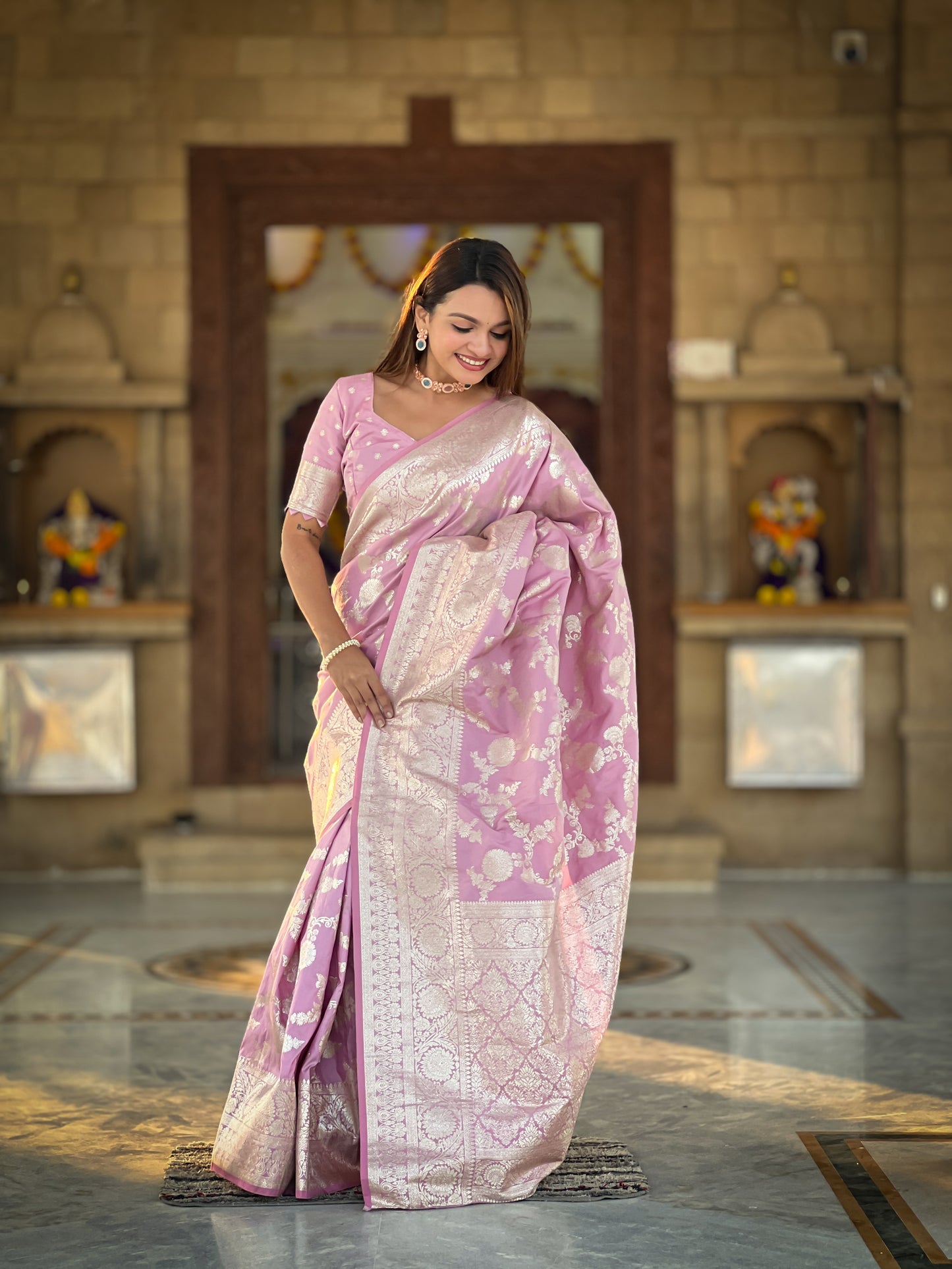 Wonderful Baby Pink Soft Banarasi Silk Saree With Attractive Blouse Piece