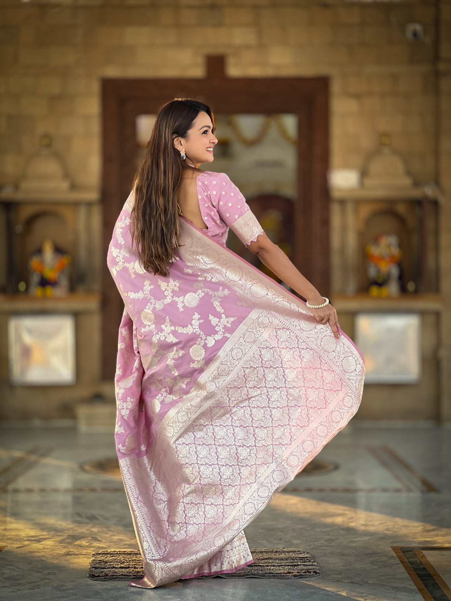 Wonderful Baby Pink Soft Banarasi Silk Saree With Attractive Blouse Piece
