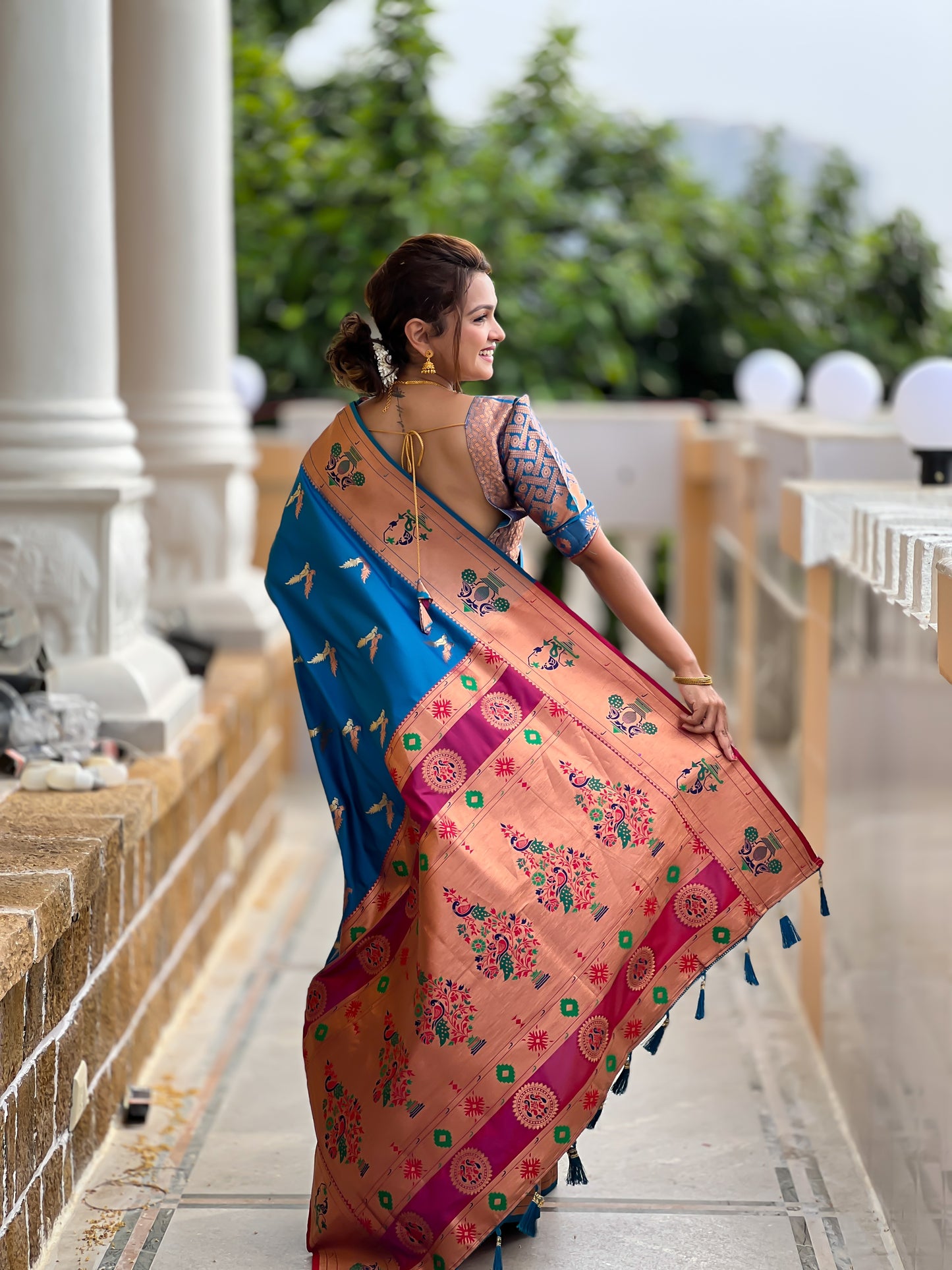Incredible Rama Color Weaving Work Brilliant Paithani Silk Saree