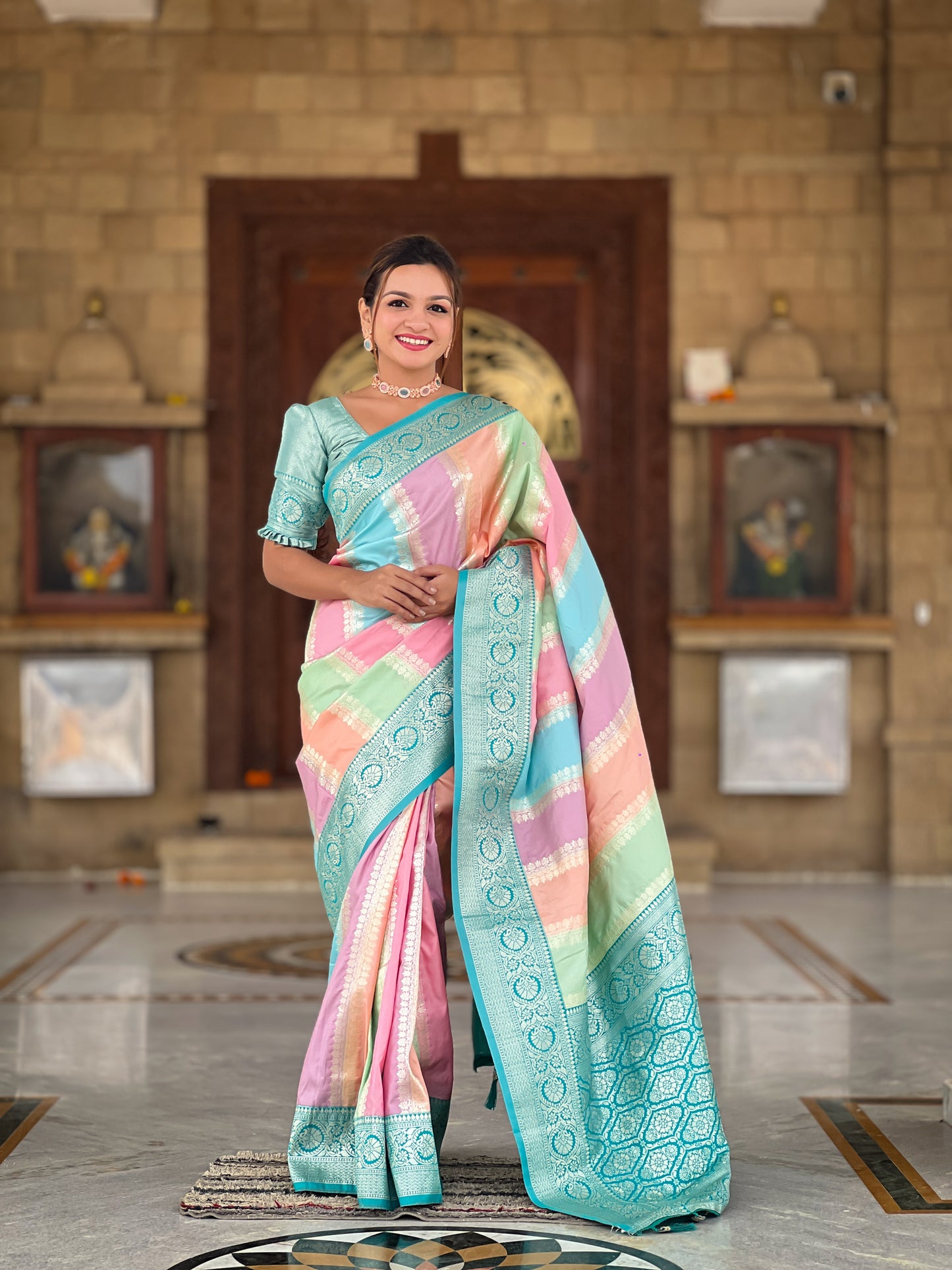 Beautiful Multi Color Pure Banarasi Silk Saree