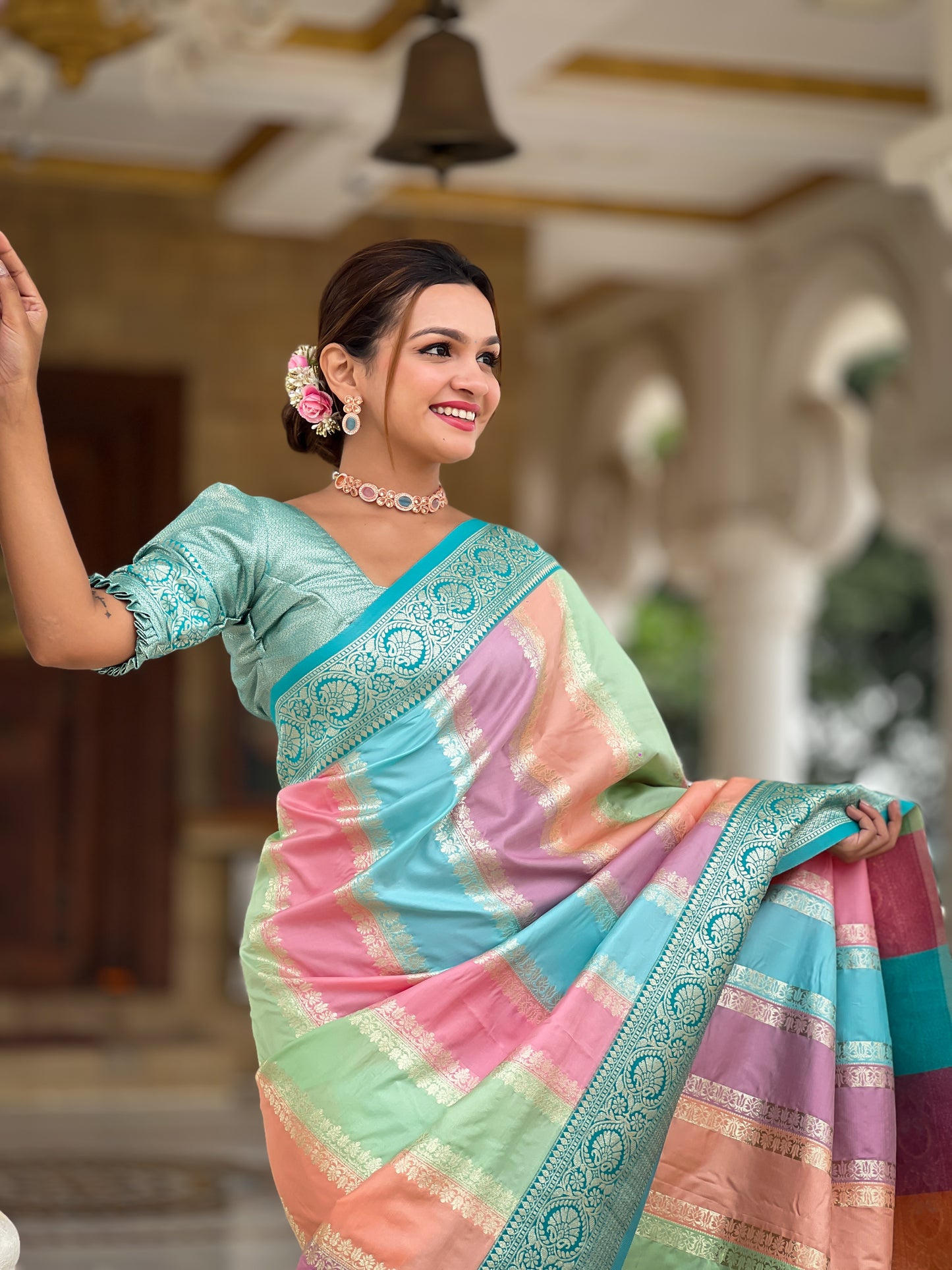 Beautiful Multi Color Pure Banarasi Silk Saree