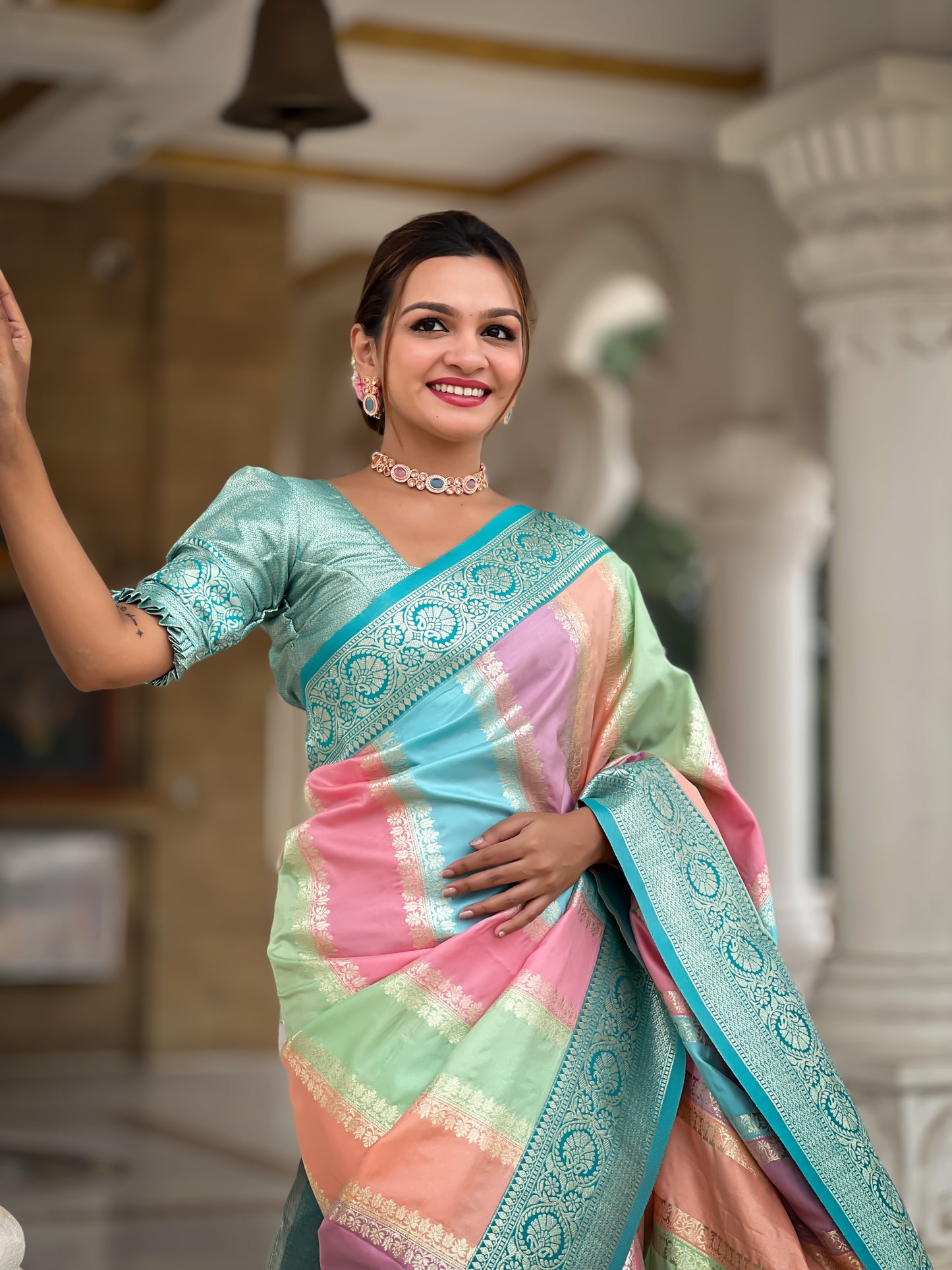 Beautiful Multi Color Pure Banarasi Silk Saree