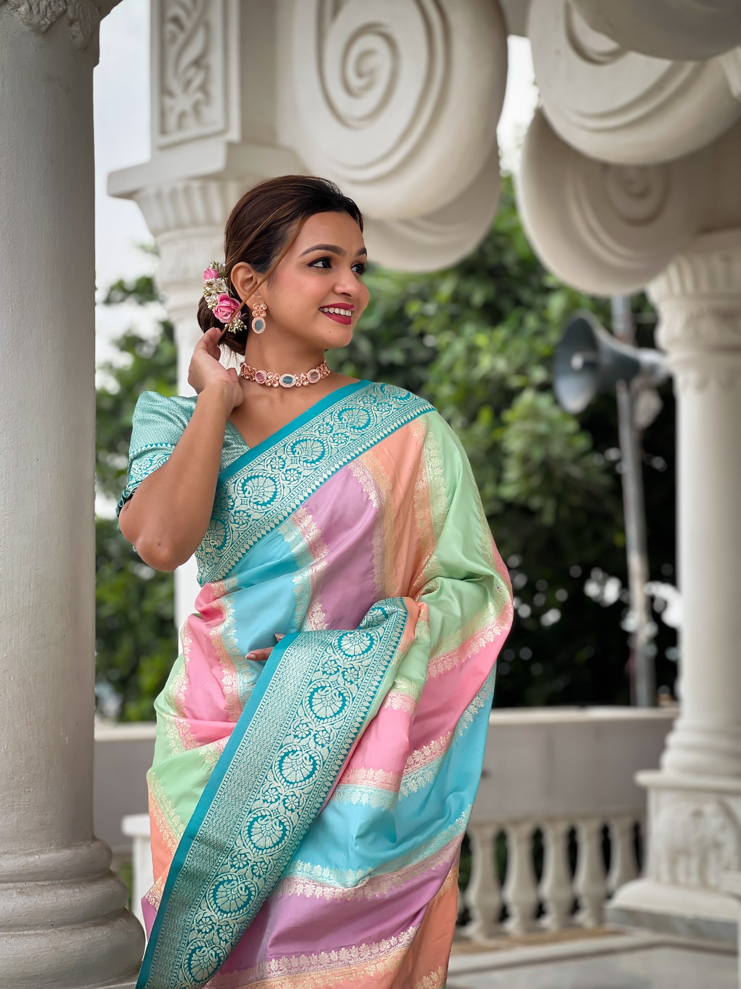 Beautiful Multi Color Pure Banarasi Silk Saree