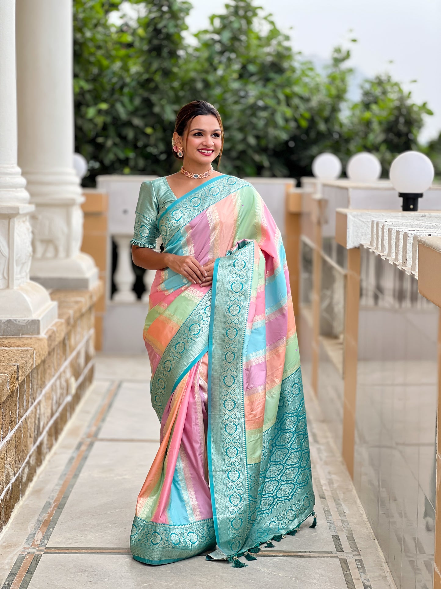 Beautiful Multi Color Pure Banarasi Silk Saree