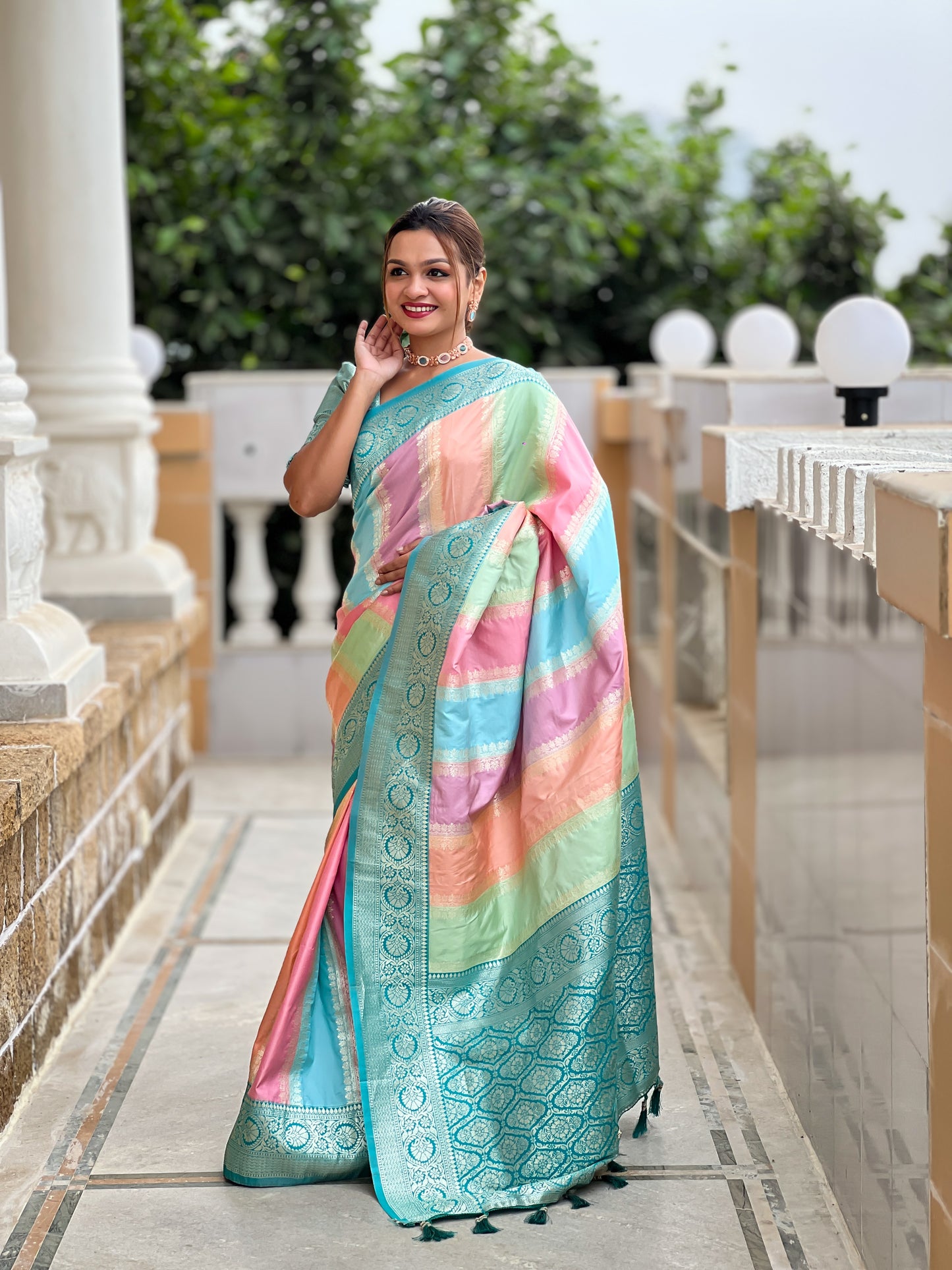 Beautiful Multi Color Pure Banarasi Silk Saree