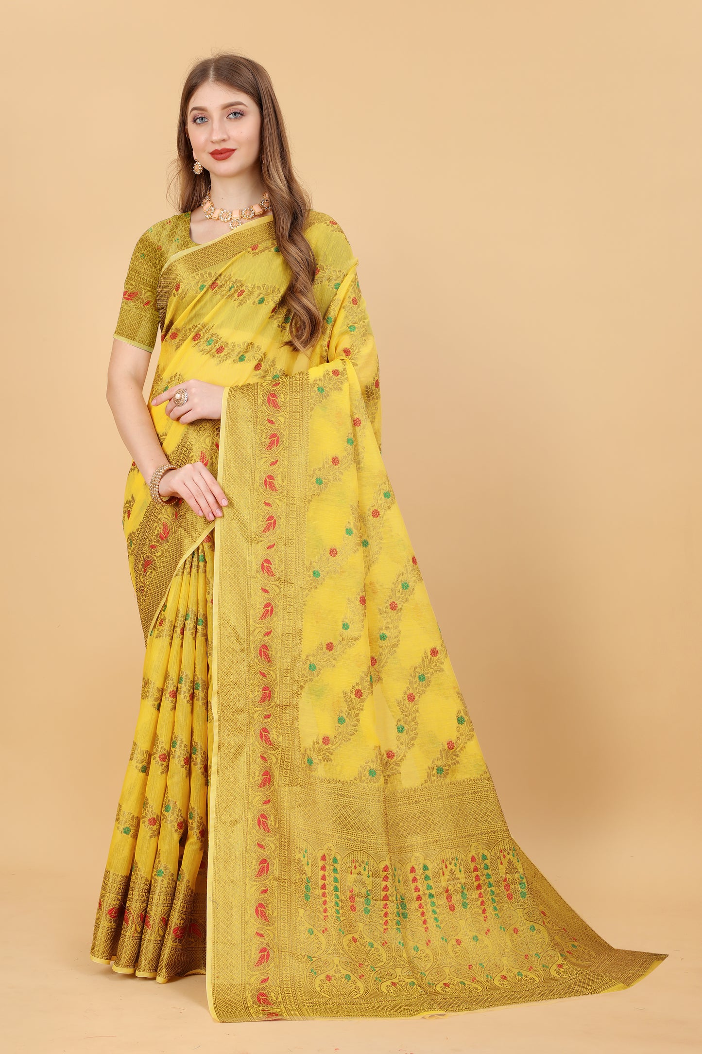 Soft cotton saree with zari weawing design and Rich Zari weawing Pallu with zari weawing border