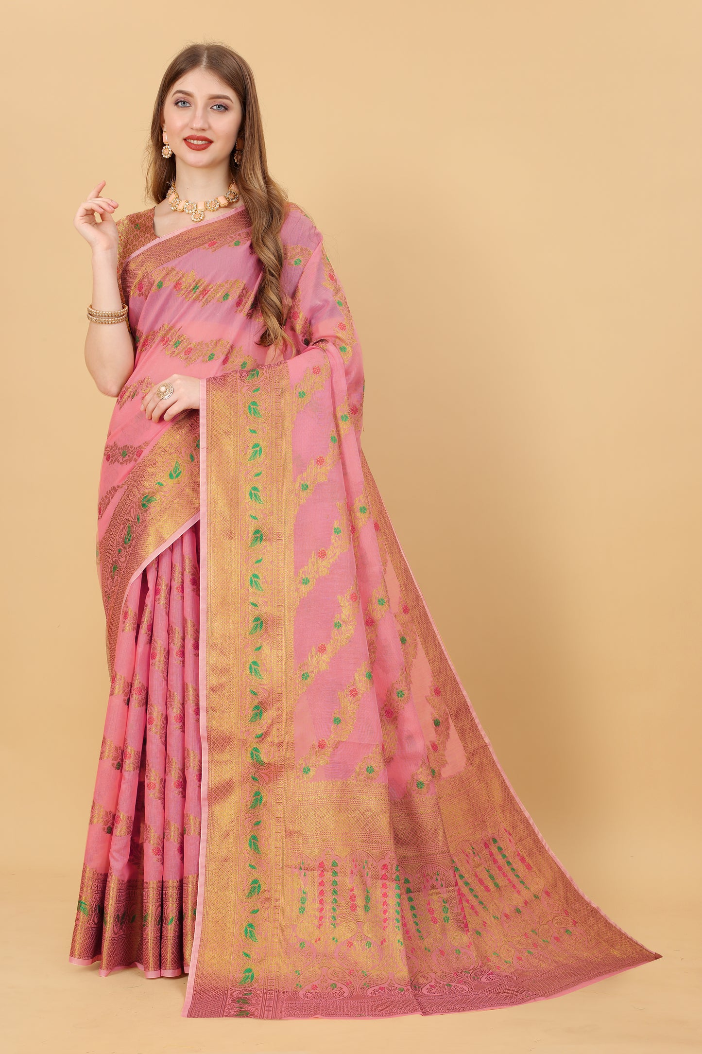 Soft cotton saree with zari weawing design and Rich Zari weawing Pallu with zari weawing border