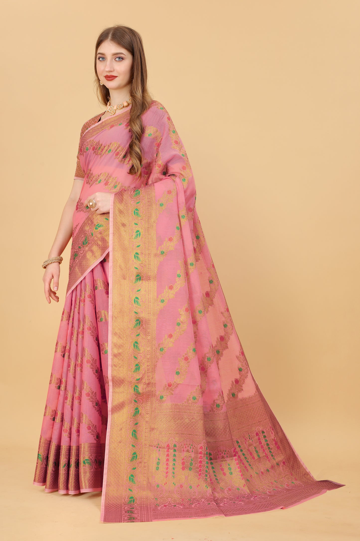 Soft cotton saree with zari weawing design and Rich Zari weawing Pallu with zari weawing border