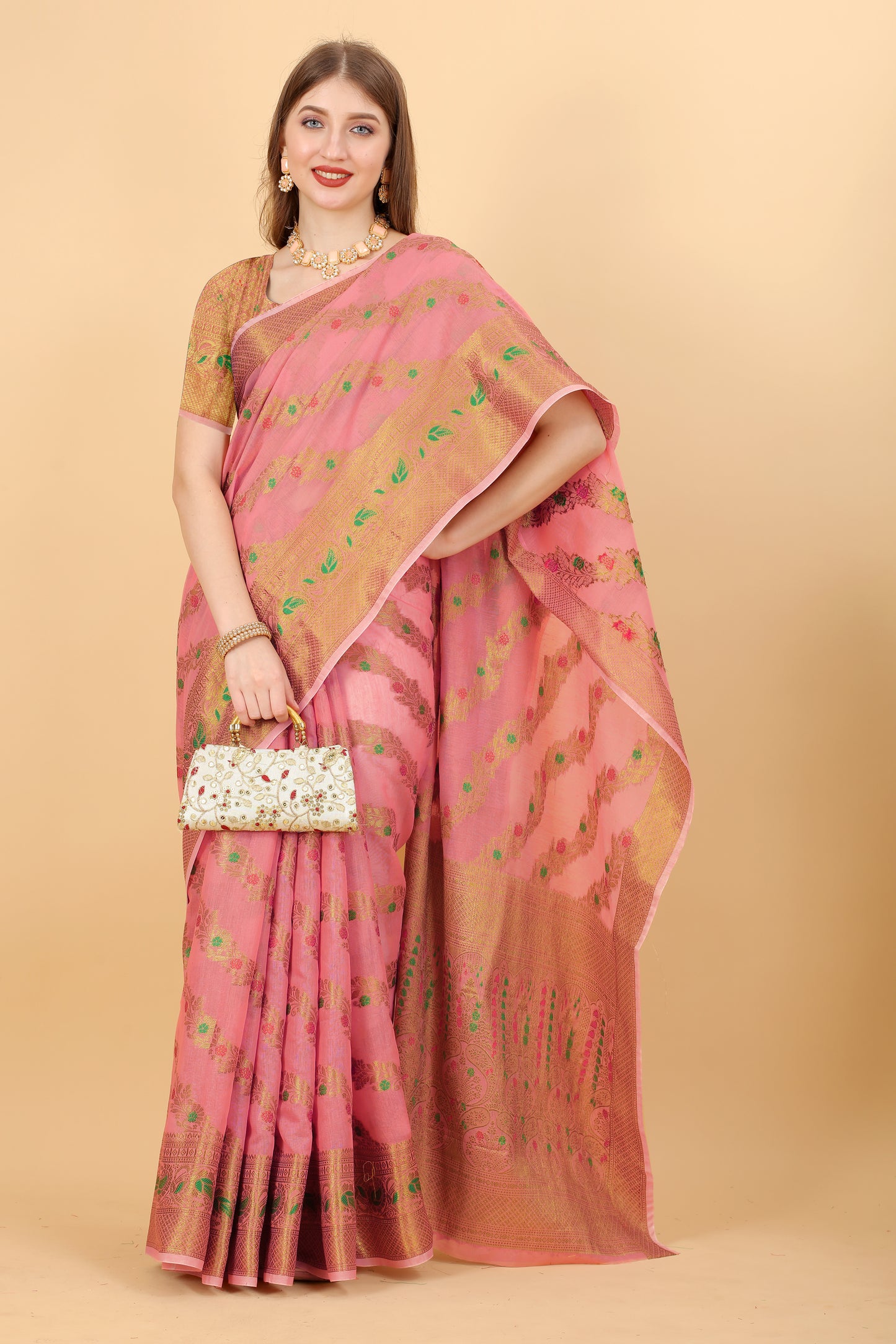 Soft cotton saree with zari weawing design and Rich Zari weawing Pallu with zari weawing border