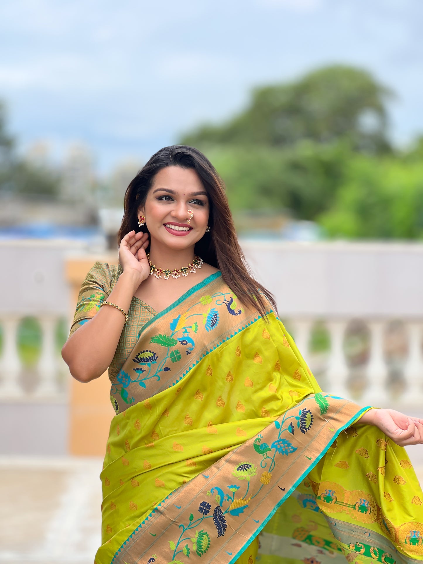 Fancy Pallu Paithani Chop Border- 100% Pure Silk Saree