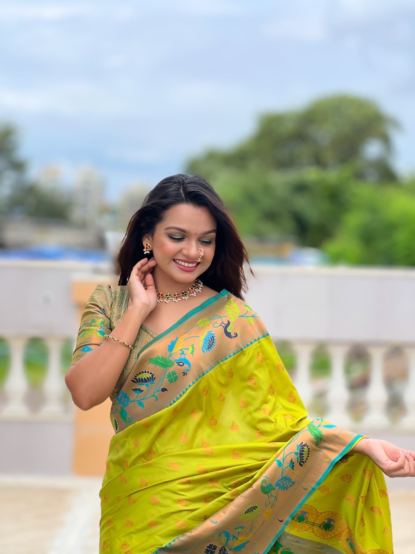 Fancy Pallu Paithani Chop Border- 100% Pure Silk Saree