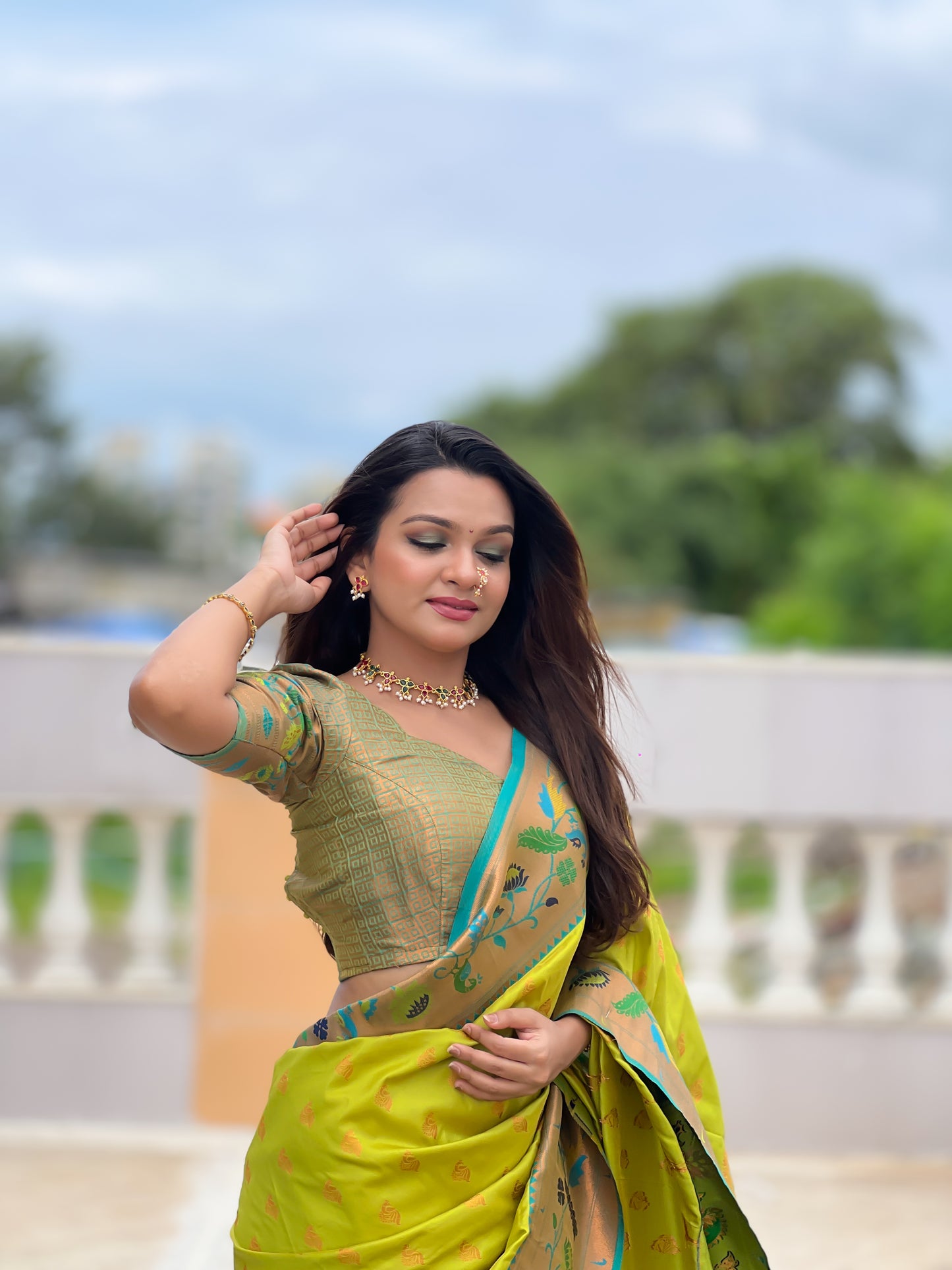 Fancy Pallu Paithani Chop Border- 100% Pure Silk Saree