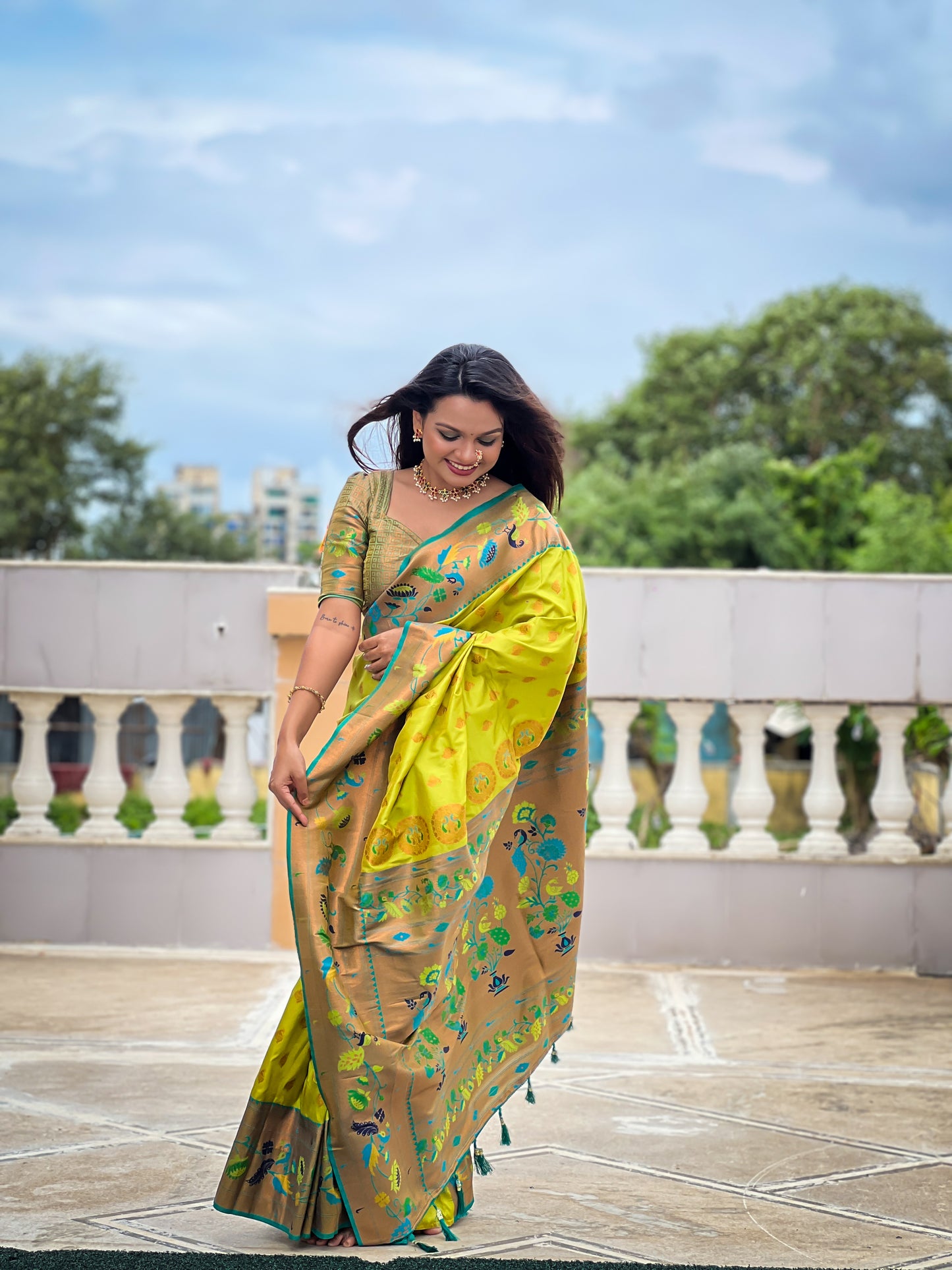 Fancy Pallu Paithani Chop Border- 100% Pure Silk Saree
