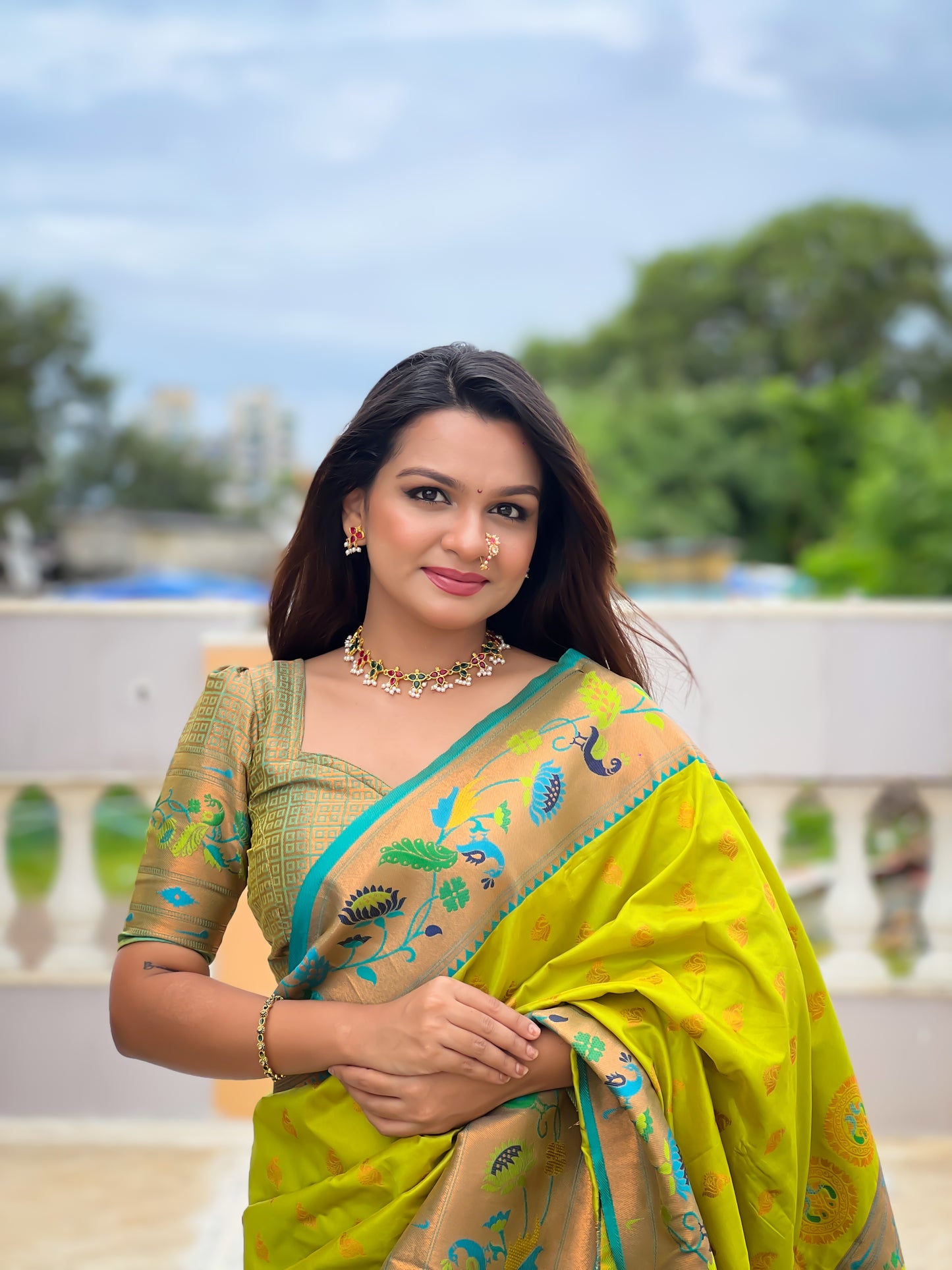 Fancy Pallu Paithani Chop Border- 100% Pure Silk Saree