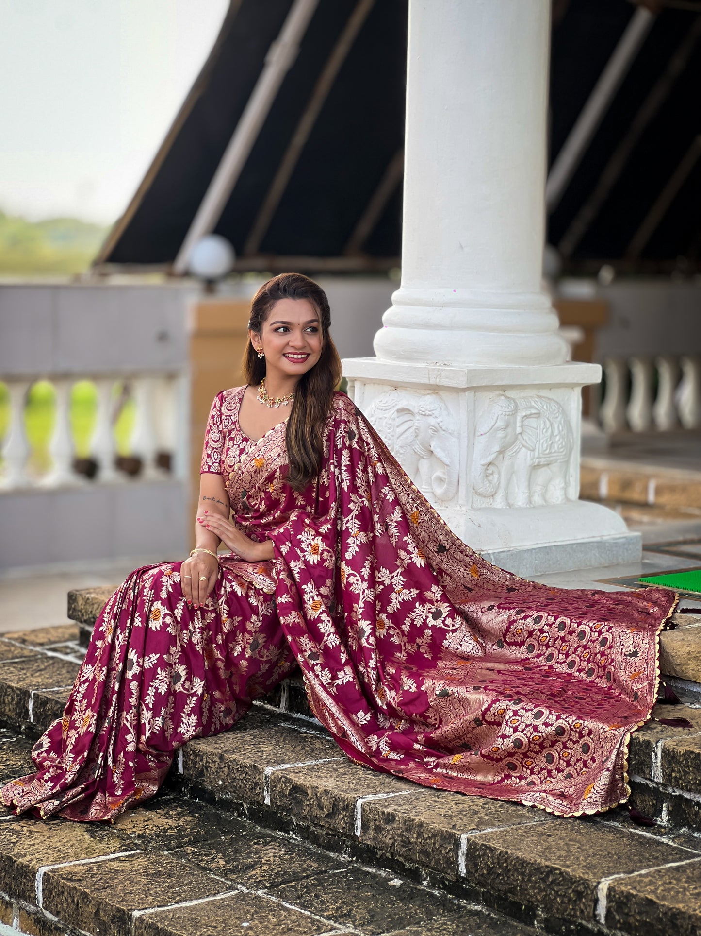 New Designer Jacquard Banarasi Silk Saree Maroon