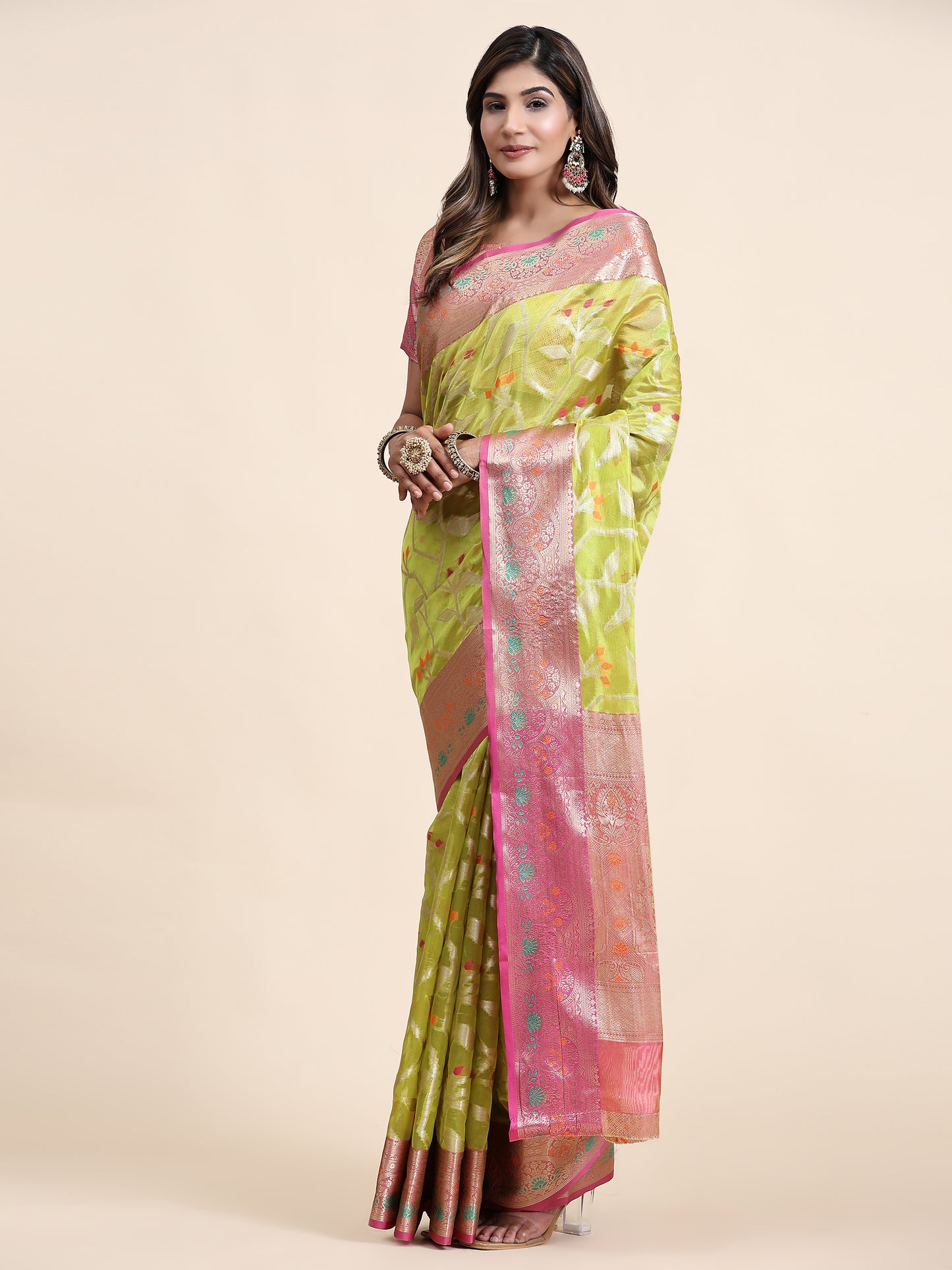 Soft Organza Silk saree with Meenakari weawing design and Rich Zari weawing Pallu with zari weawing border