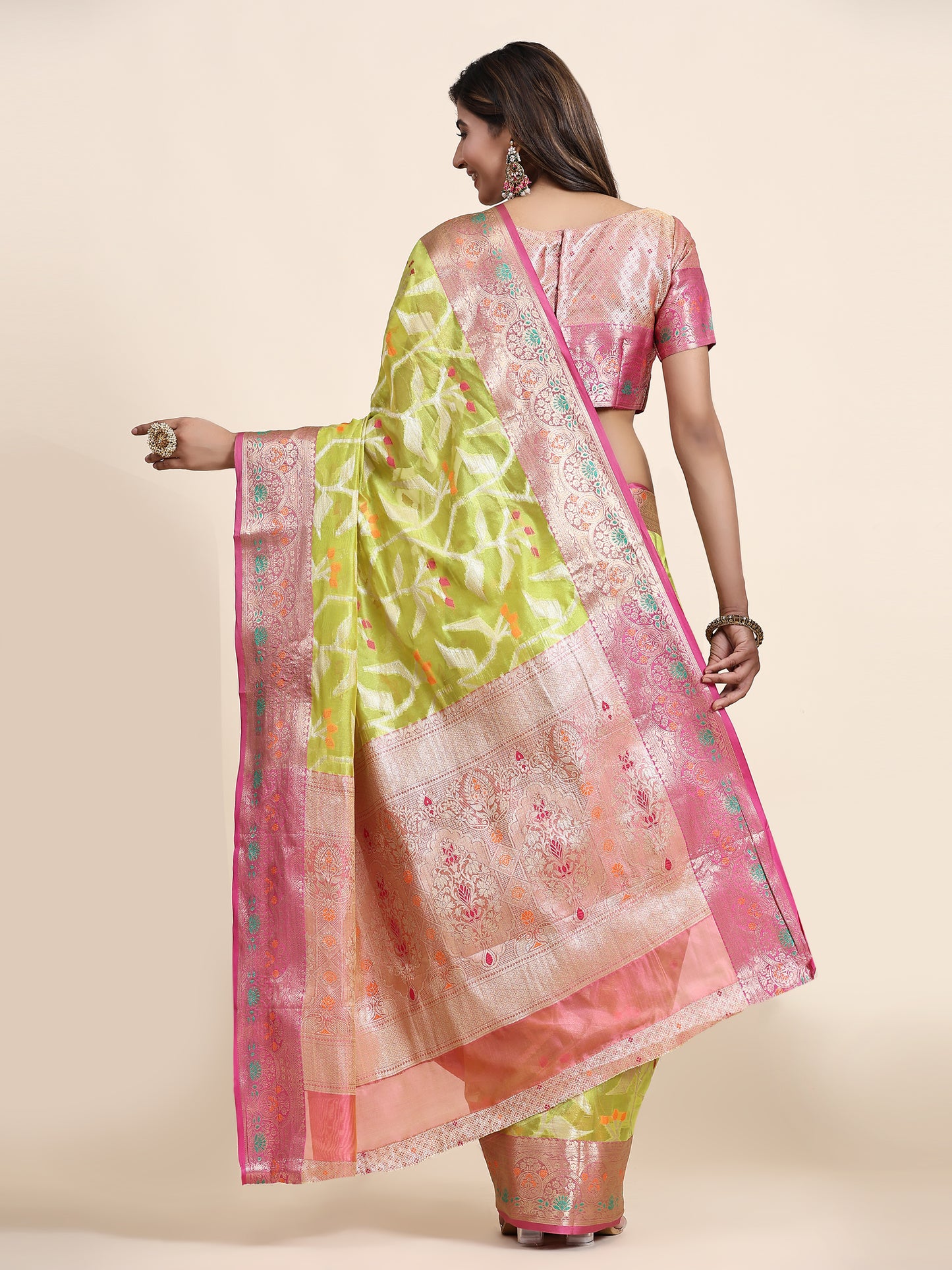 Soft Organza Silk saree with Meenakari weawing design and Rich Zari weawing Pallu with zari weawing border